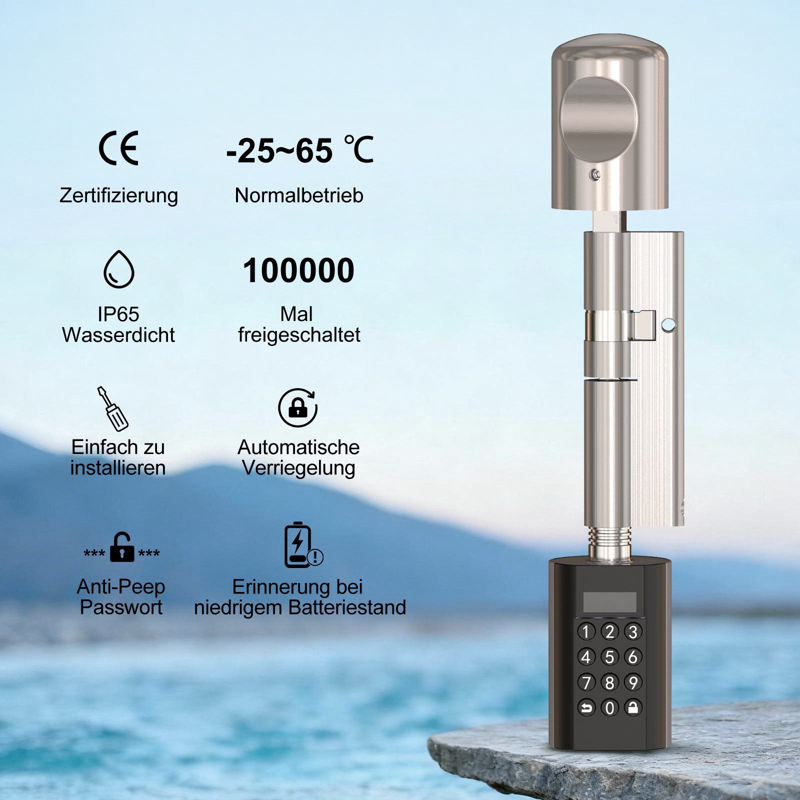 WE.LOCK Türschlossantrieb WELOCK Elektronisches Türschloss PCB10KEY72 für 95-130mm Türen, (Packung, Türschloss x1, RFID-Karte x3, Schlüssel x2, Anleitung x1,Zubehörbox x1), Dauer-/Temp-Passwort, RFID, App, Schlüssel, Fernöffnung