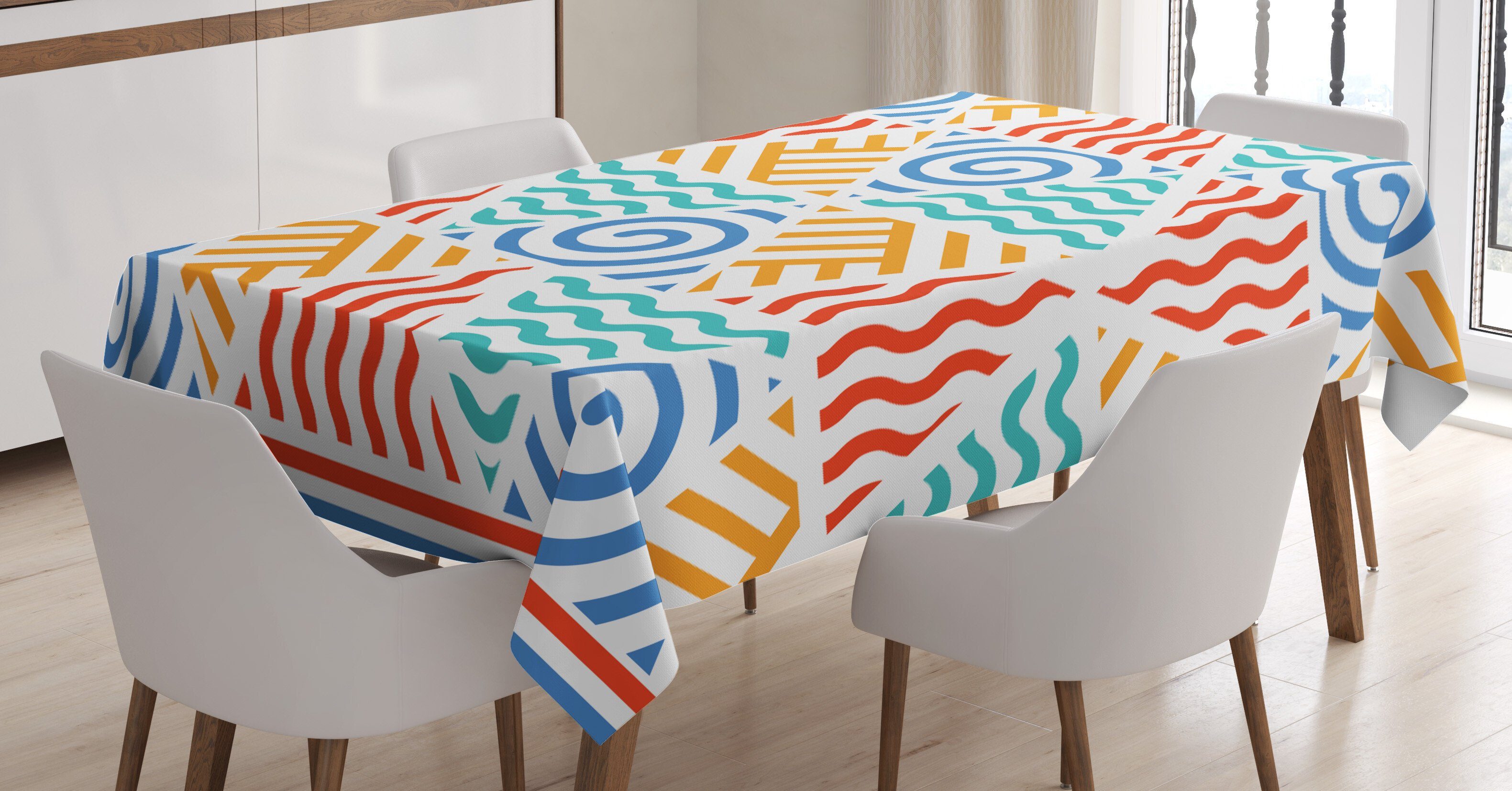 Abakuhaus Tischdecke Farbfest Waschbar Für den Außen Bereich geeignet Klare Farben, Stammes 4 Elements Retro Kunst