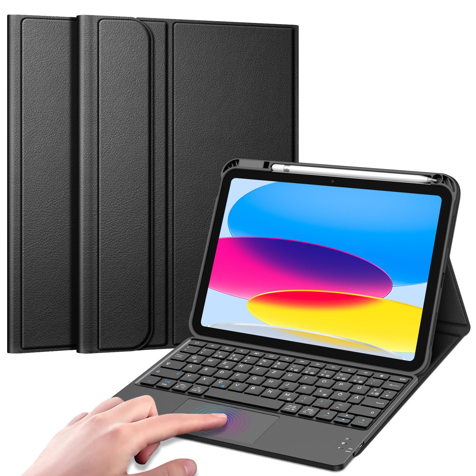 Fintie Tablet-Hülle für iPad 11. Generation 2025 11"(A16), iPad 10. Generation 2022 10.9", mit magnetischer Abnehmbarer Deutscher Touchpad Tastatur-QWERTZ Layout
