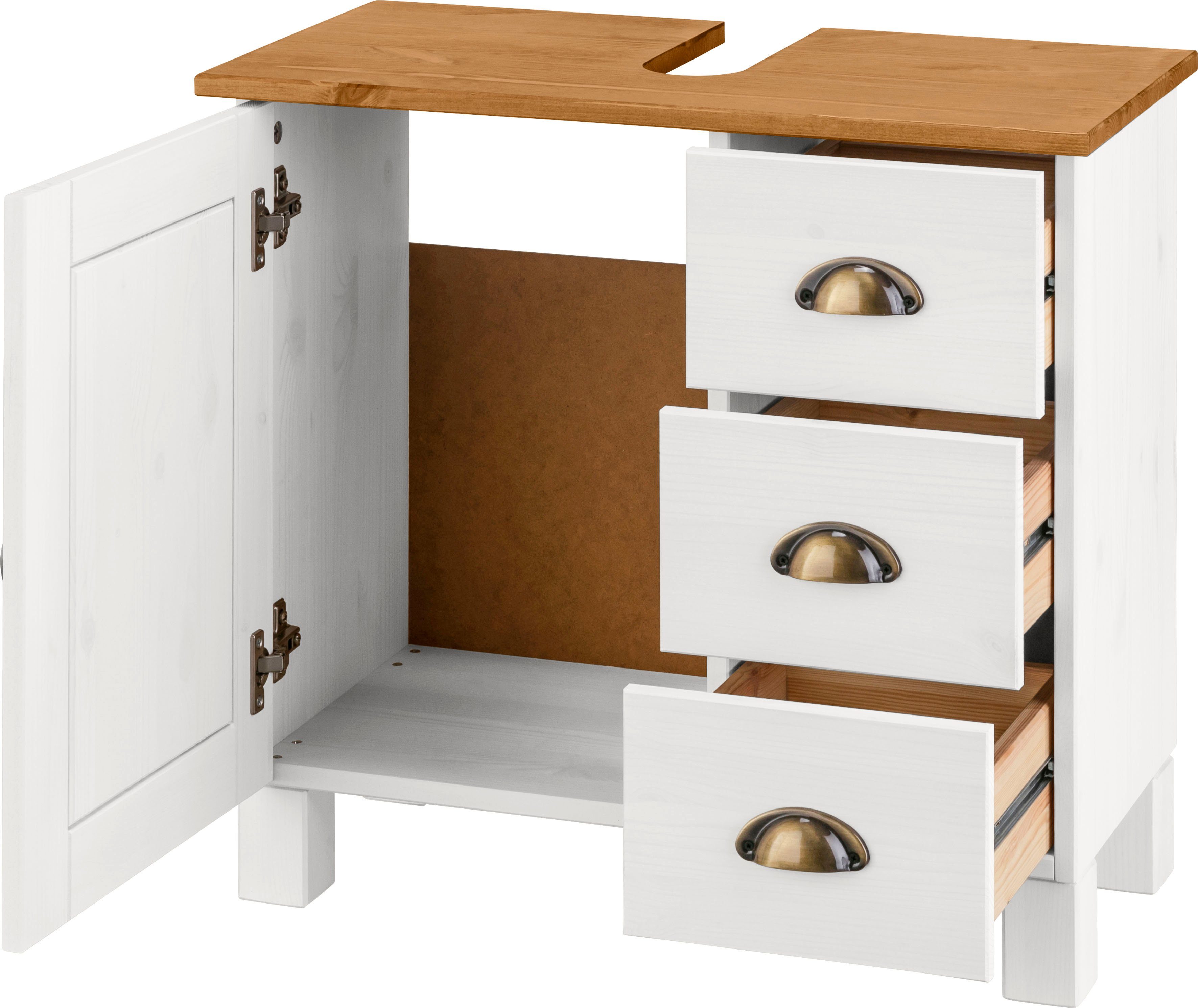 Home affaire Waschbeckenunterschrank Oslo Kiefer, 1 Tür und 3 Schubkästen, Breite 60 cm, Höhe 55 cm