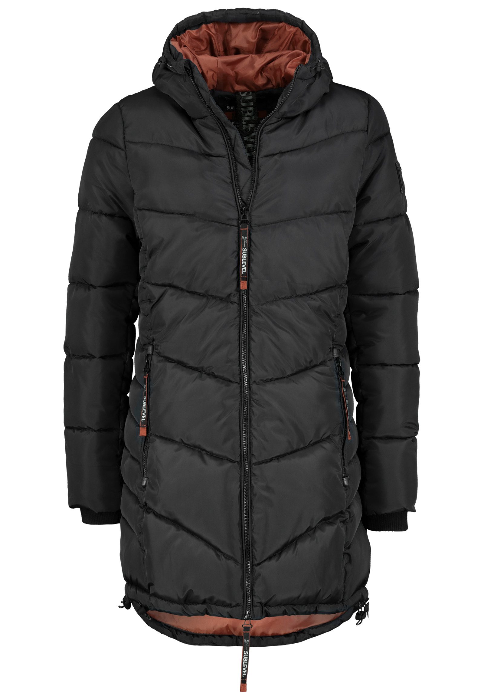 SUBLEVEL Winterjacke Steppdesign Reißverschlusstaschen Bequem für Damen (1-St) Gefüttert, Kapuze, Langarm, Einfarbig, Wasserabweisend