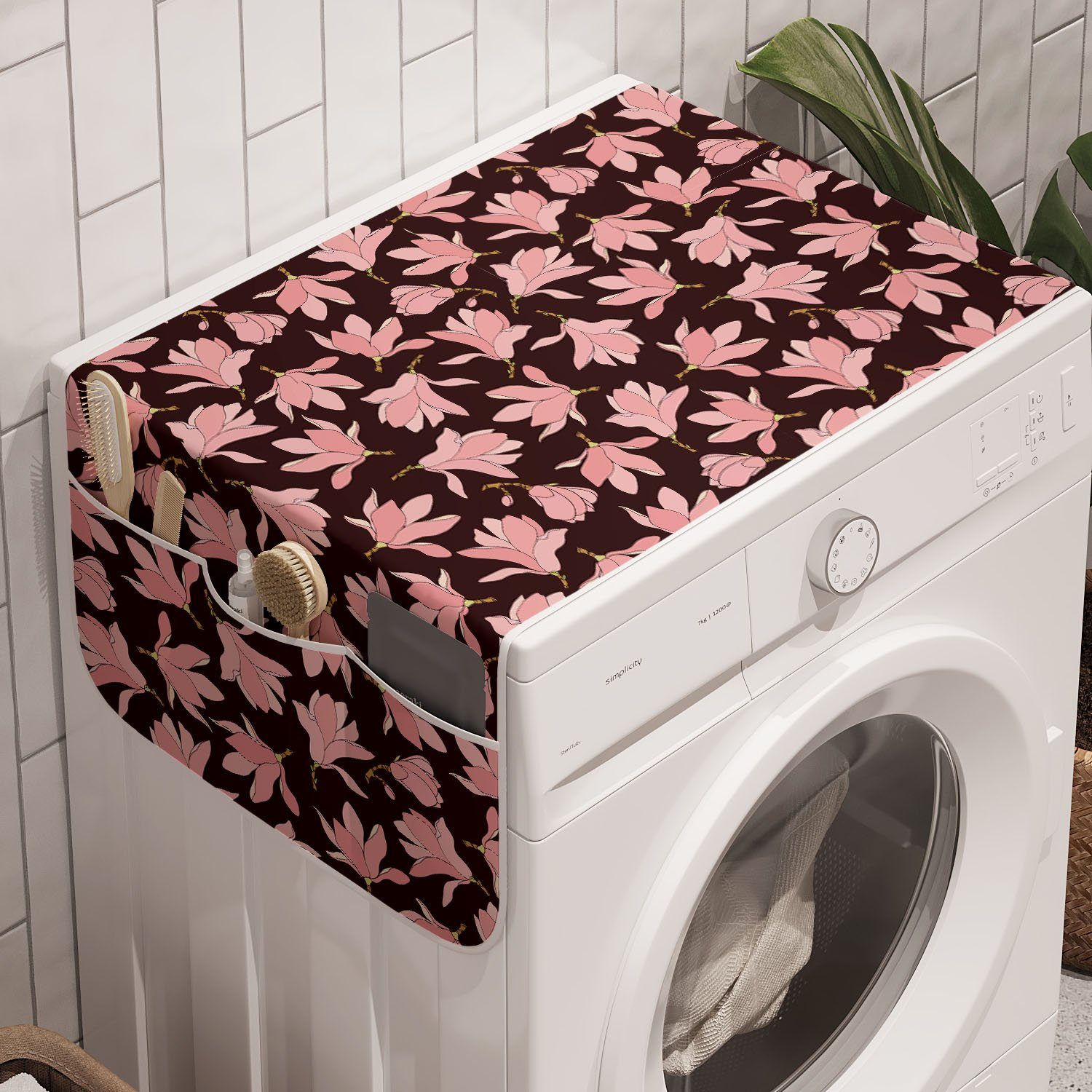 Abakuhaus Badorganizer Anti-Rutsch-Stoffabdeckung für Waschmaschine und Trockner, Magnolie Pastell Shabby Blossom Liebe