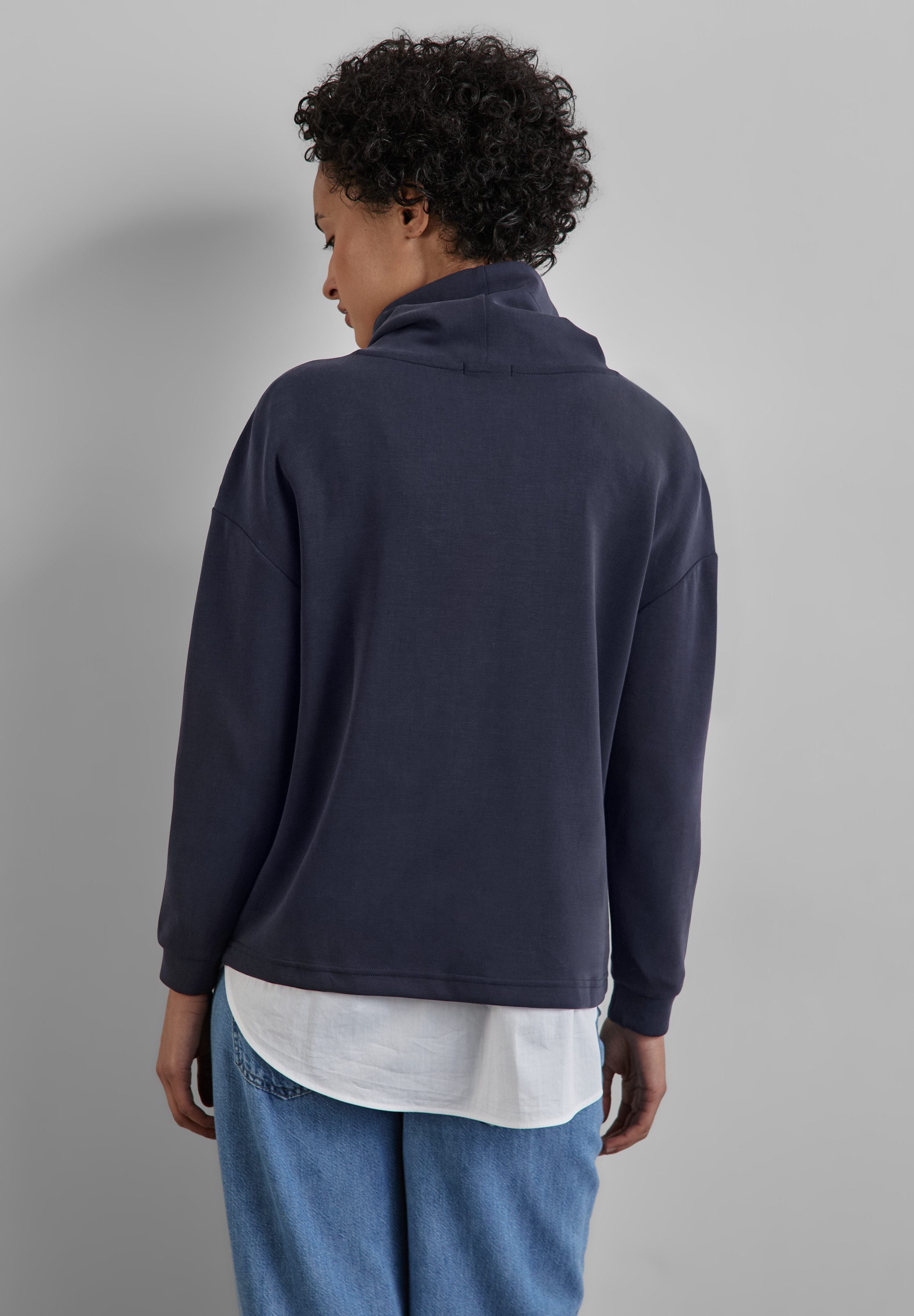 STREET ONE Langarmshirt mit Tunnelzugband am Kragen