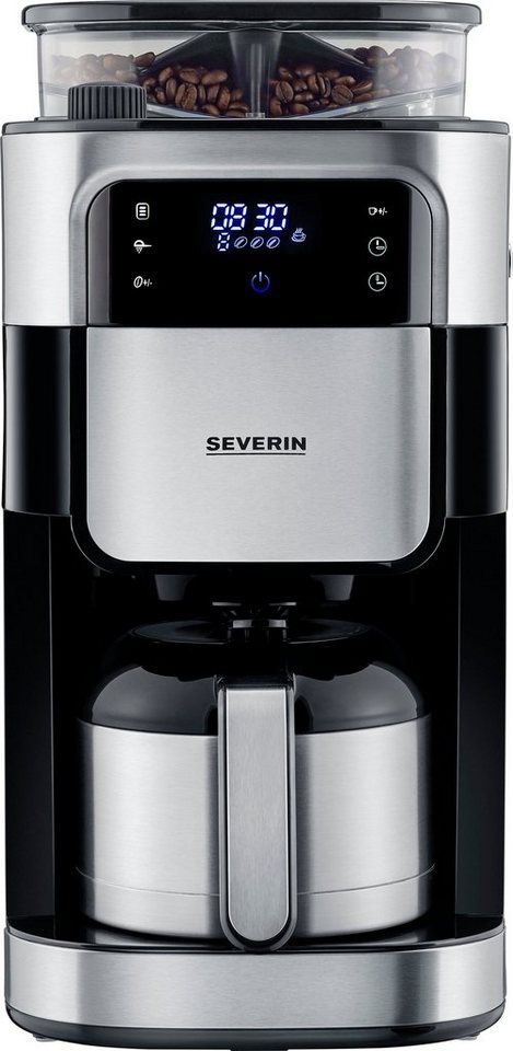 Severin Kaffeemaschine mit Mahlwerk KA 4814, 1l Kaffeekanne,  Permanentfilter 1x4, mit Mahlwerk, Schwenkfilter, LED-Touch-Display,  Timerfunktion, Volle Aroma-Entfaltung dank einzigartiger Blooming-Funktion