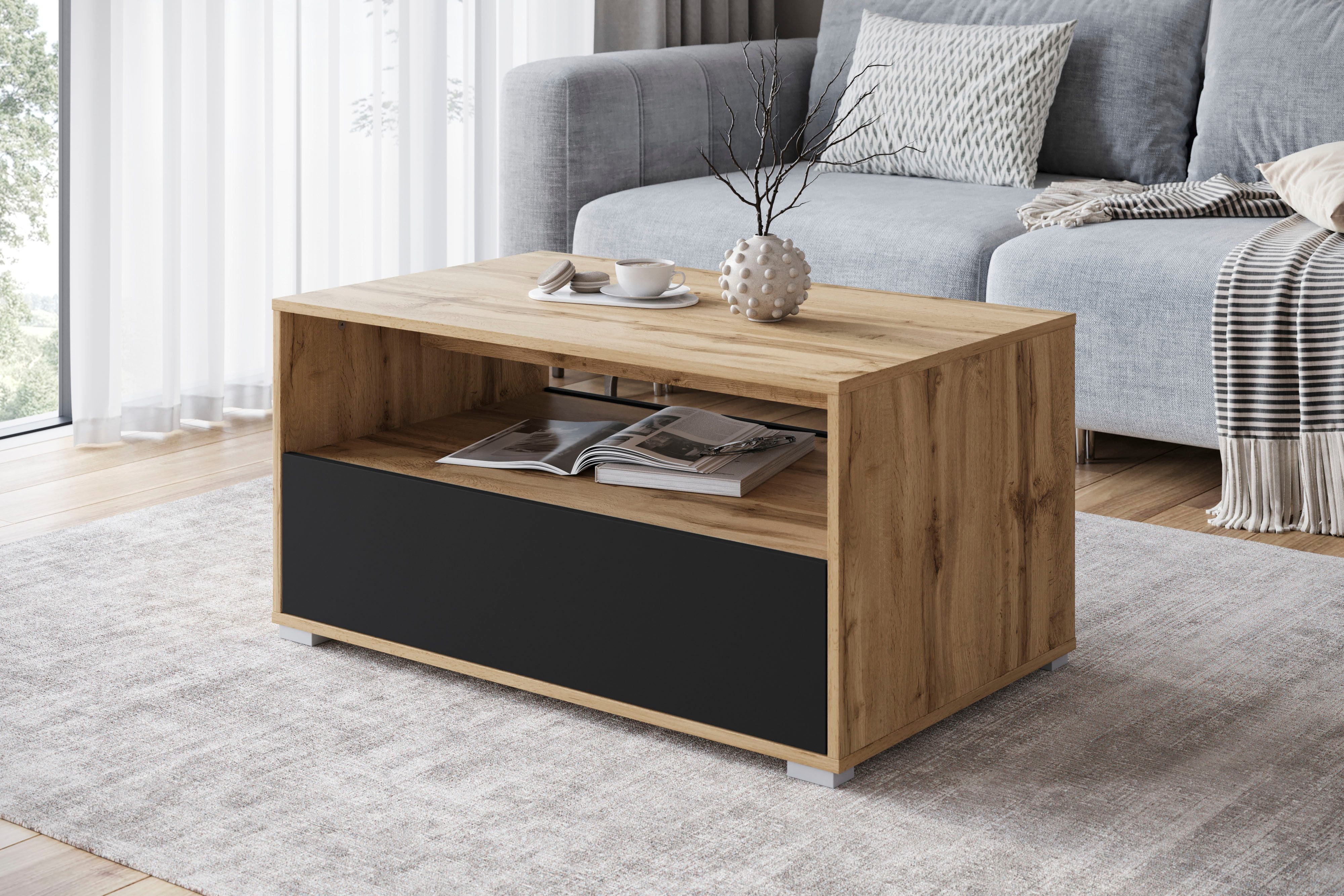 Home affaire Couchtisch Kenia (1-St), Rechteckiger Kaffeetisch, 90x55 cm, mit offenem und geschlossenem Fach