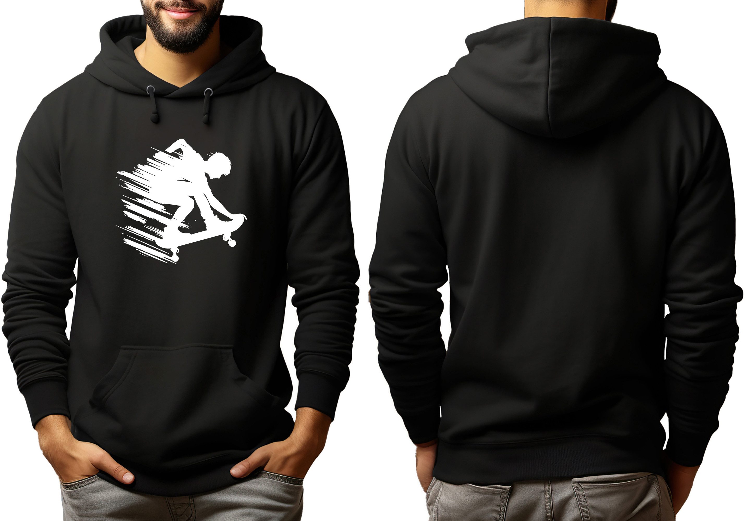 MyDesign24 Hoodie Skater Kapuzen Pulli - Skateboarder mit Streifen Herren und Damen Kapuzensweater - Skater Hoodie i728