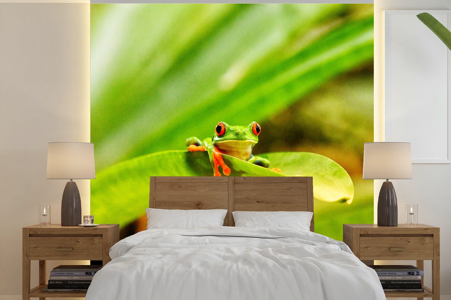 MuchoWow Fototapete Rotaugenmakak-Frosch zwischen den Blättern in Costa Rica, Matt, bedruckt, (5 St), Vinyl Tapete für Wohnzimmer oder Schlafzimmer, Wandtapete