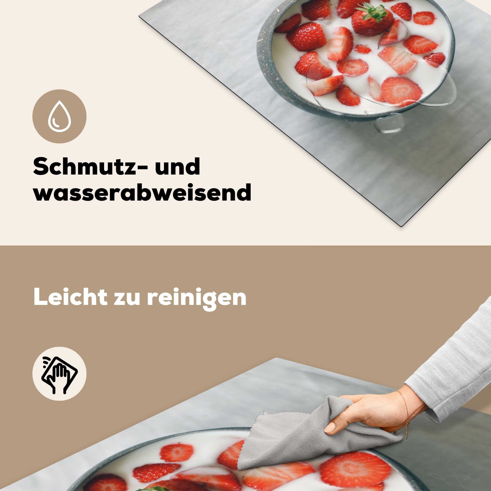 MuchoWow Herdblende-/Abdeckplatte Erdbeere - für die 81x52 Schutz Induktionskochfeld küche, Vinyl, (1 Schale Tisch, tlg), cm, - Ceranfeldabdeckung