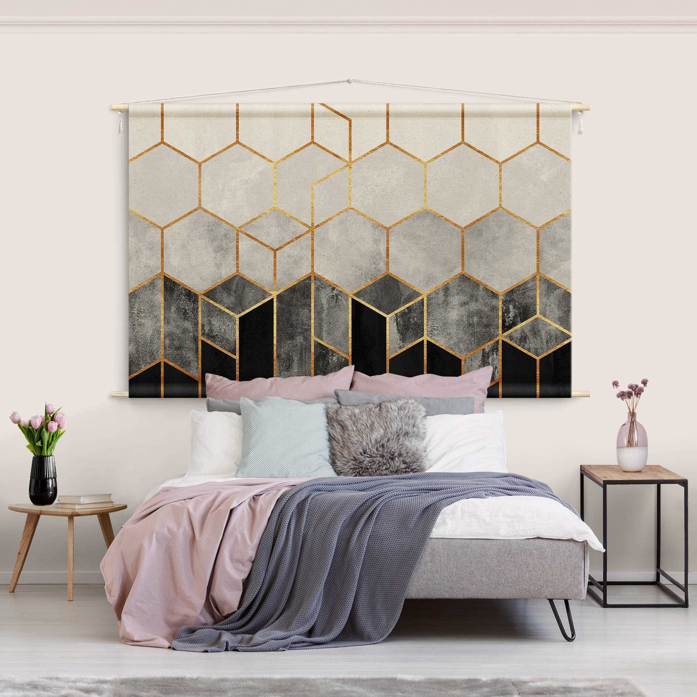 Bilderdepot24 Wandteppich modern Muster Abstrakt Aquarell Geometrisch schwarz-weiß, rechteckig, Höhe: 2.6 mm, großes Wandbild aus Natur-Baumwolle Wandbehang Stoffbild Tuch Wollseil