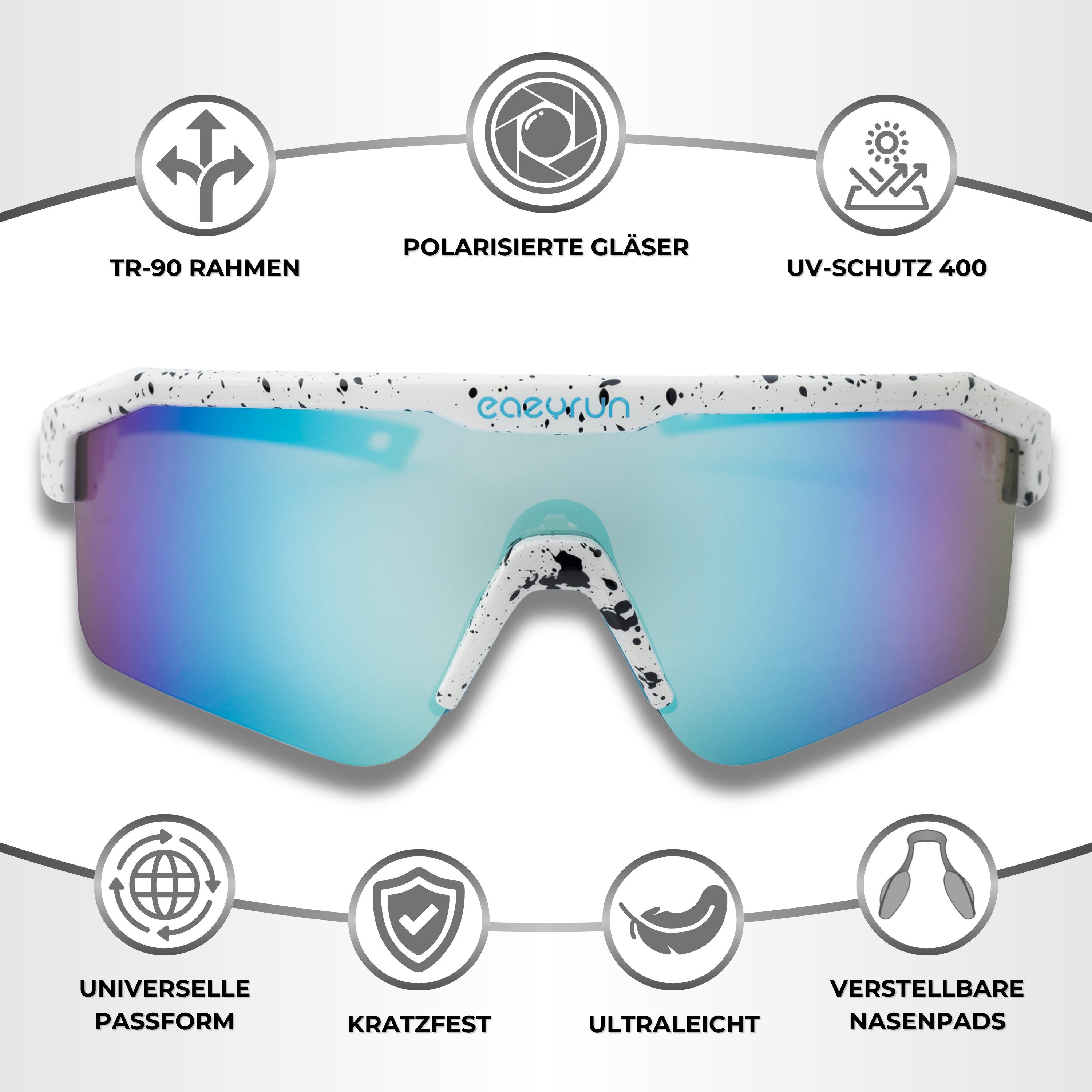 EyeAm Fahrradbrille, Sportbrille, Unisex Design, Für Sport, Rad, Laufen, MTB & Outdoor, (Modell: EAZYRUN), UV-Schutz 400