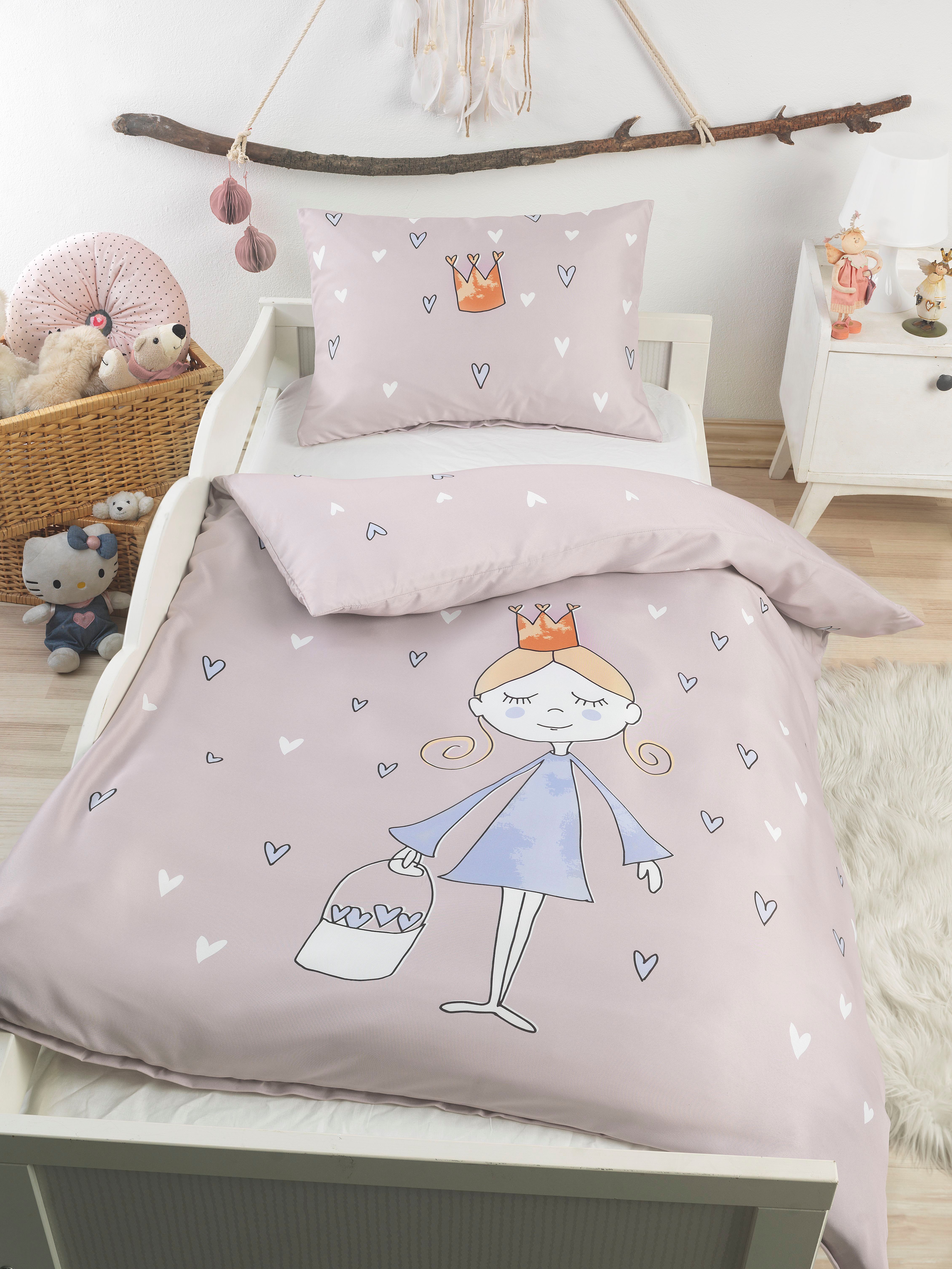 Carpe Sonno Babybettwäsche 100x135 Süße Babybett Bettwäsche Neugeborene Kleinkind Baby Bettbezug, Renforce, 2 teilig, Rosa Bettset Prinzessin Mädchen 100% Baumwolle Säugling