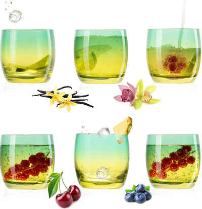 PLATINUX Glas »Trinkgläser«, Glas, Grün-Gelb Bunt 200ml (max.320ml) Set 6 Stück Wassergläser Saftgläser Drinkgläser