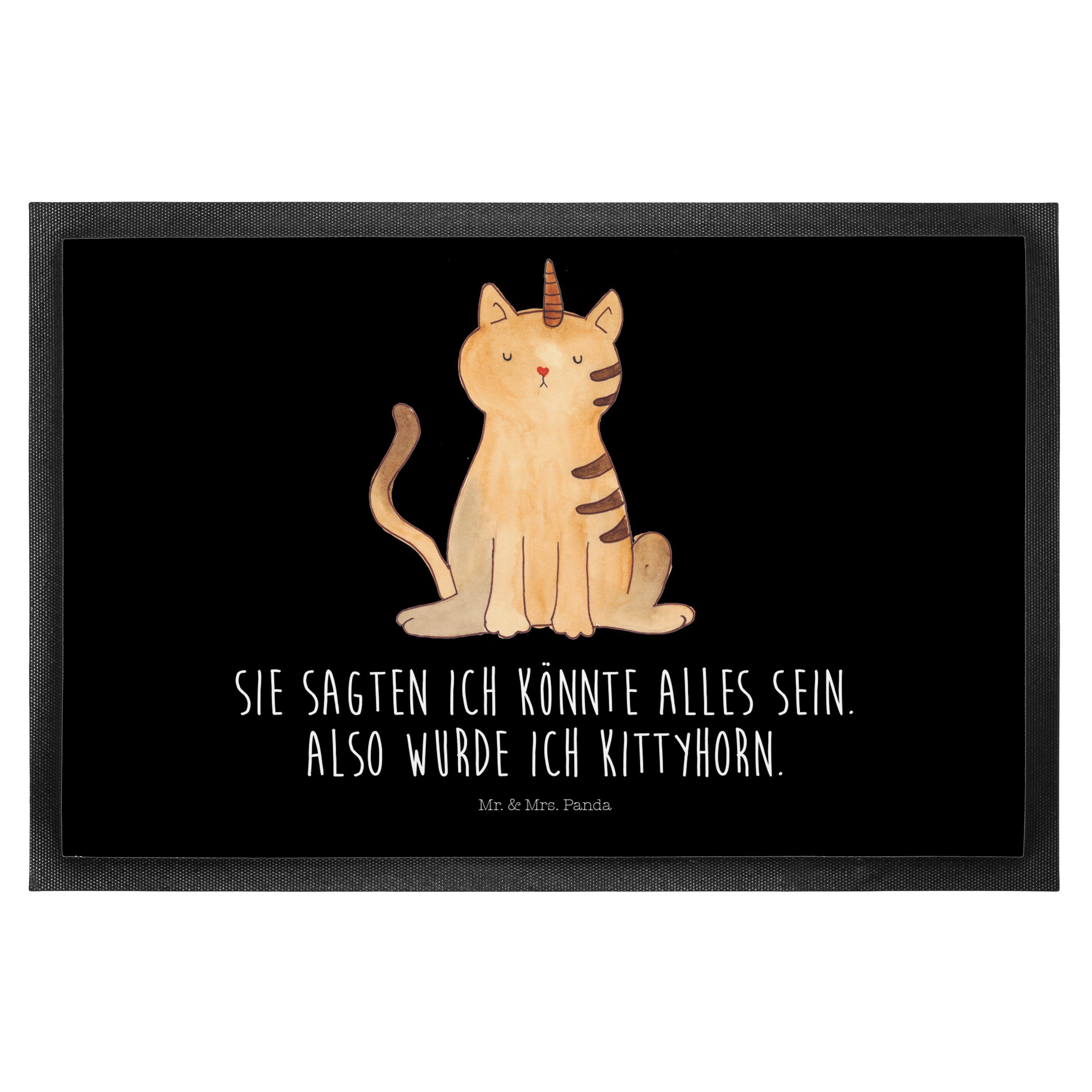 Fußmatte Einhorn Katze - Schwarz - Geschenk, Pegasus, Glitzer, Regenbogen, Uni, Mr. & Mrs. Panda, Höhe: 0.5 mm