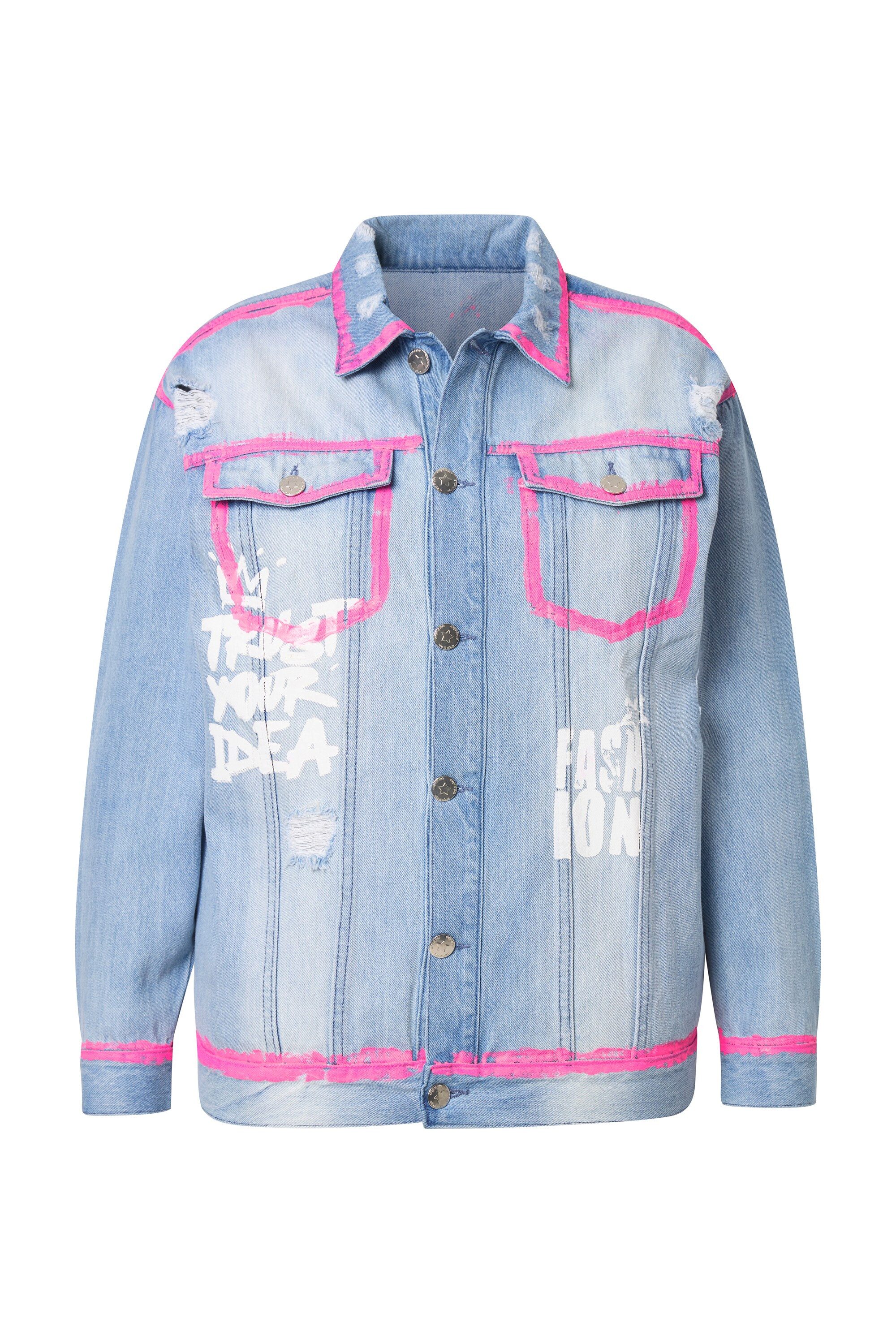 Angel of Style Sommerjacke Jeansjacke oversized Schriftzug Neon-Kanten günstig online kaufen
