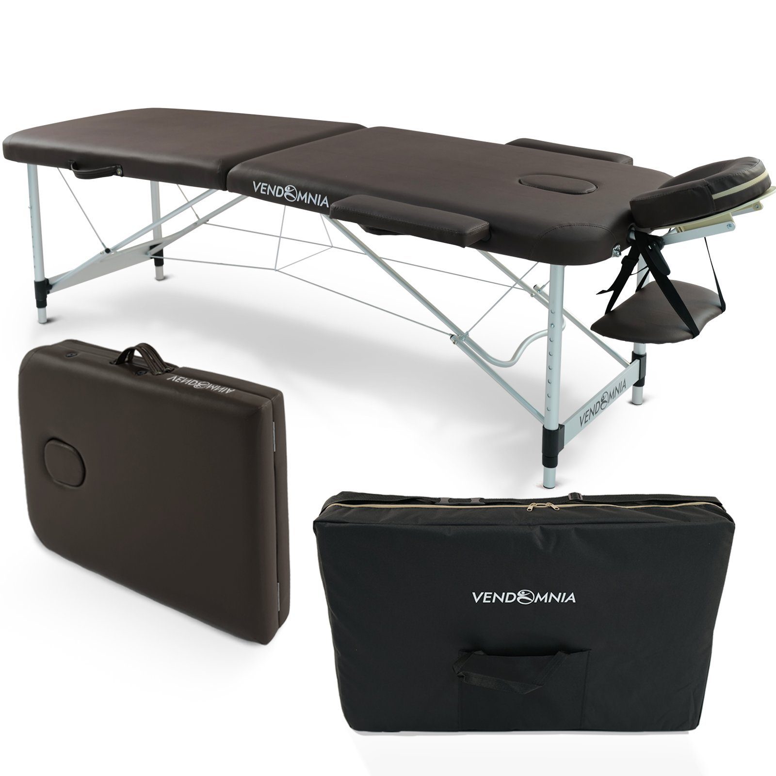 VENDOMNIA Massageliege Mobile Massageliege - Aluminium mit 2 Zonen (Klappbar Massagetisch Massagebett Massagebank Behandlungsliege, Farbwahl), inkl. hochwertiger Kopfstütze Tasche Armlehnen