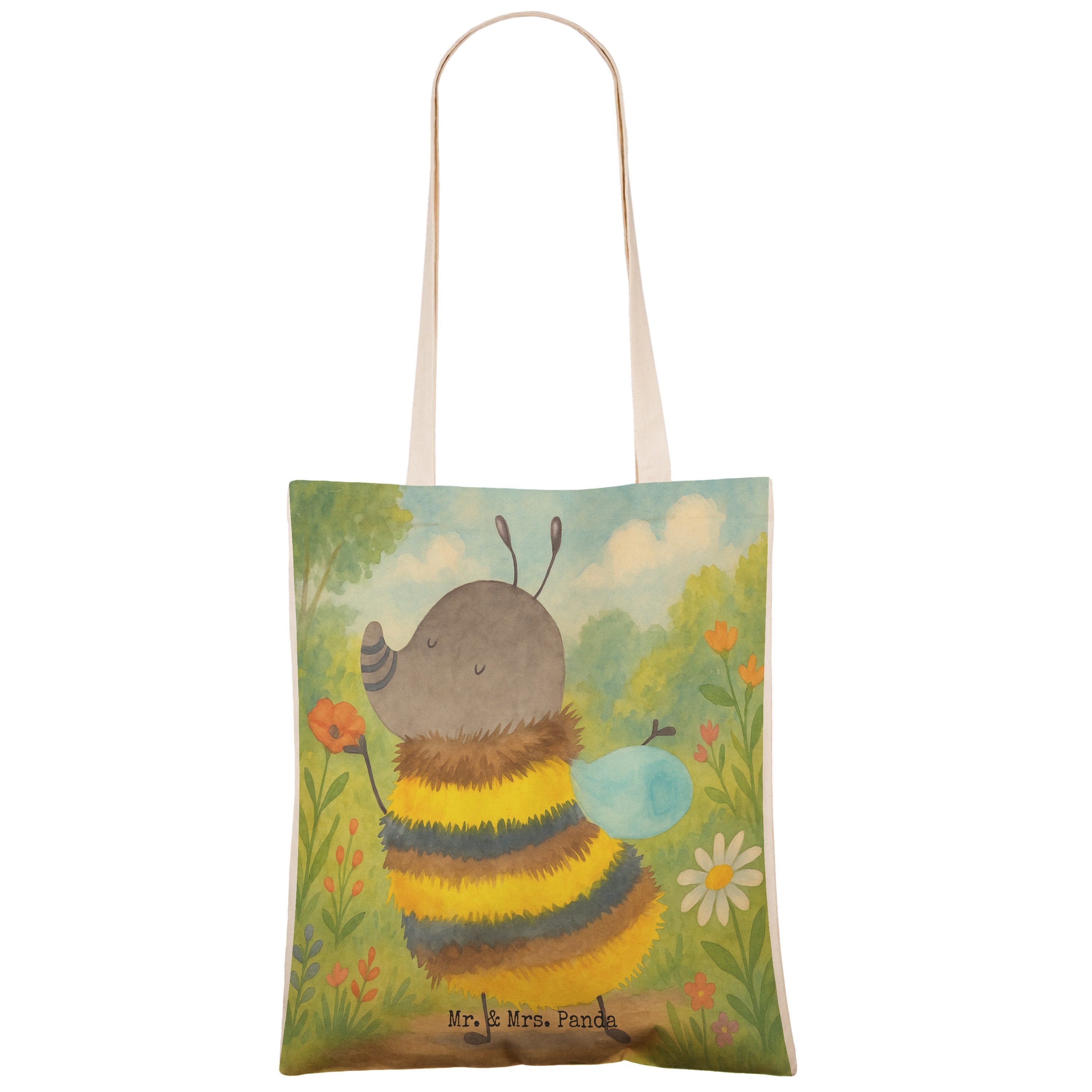 Mr. & Mrs. Panda Tragetasche Hummel flauschig Design, Tote Bag, Weiß, Lustige Sprüche, Beuteltasch (Packung, Biene), Beuteltasche shopping bag Einkaufstasche