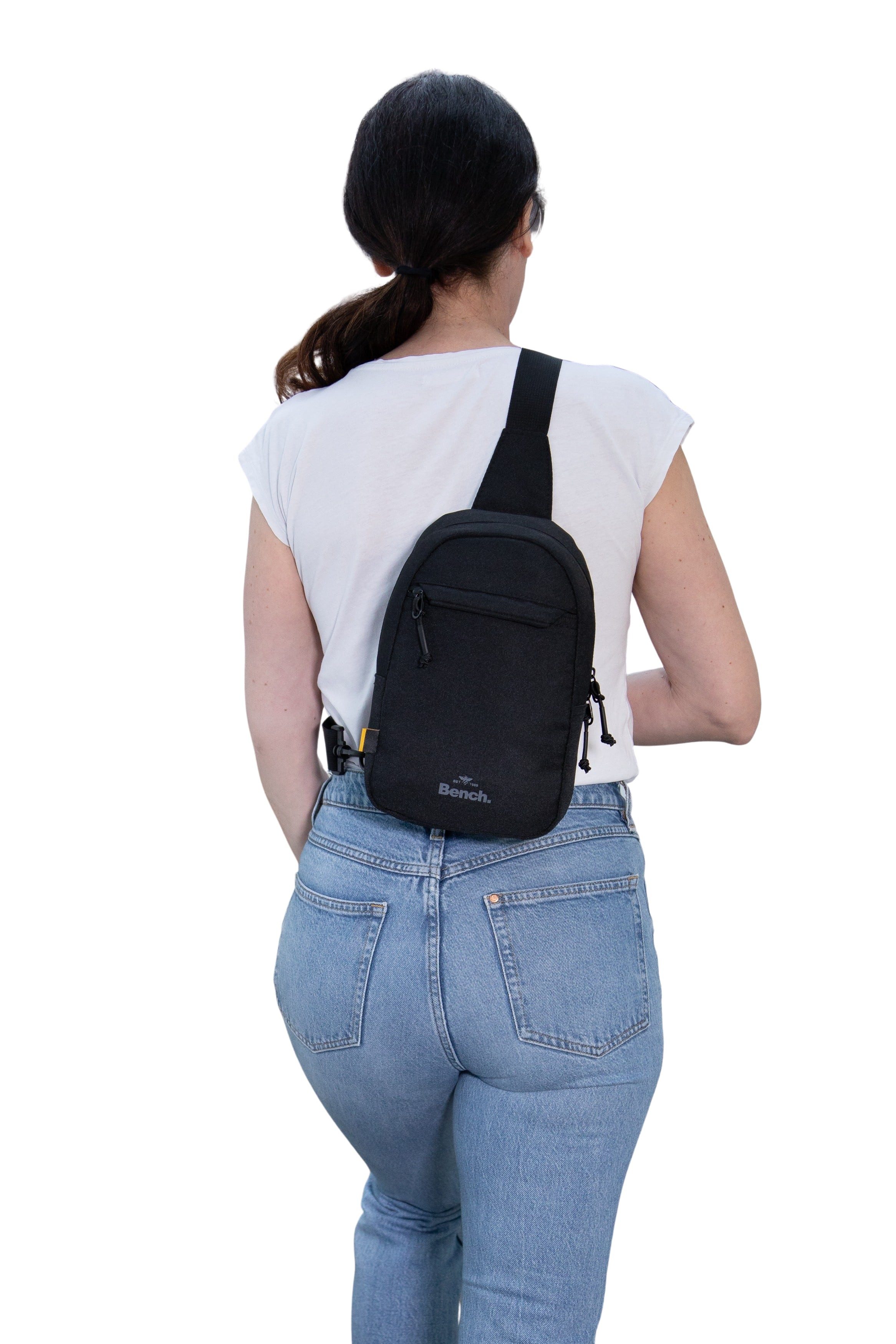 Bench. Umhängetasche Rucksack Crossbody Sling Bag Damen Herren klein, Fahrrad Tasche Konzert Festival Bag Umhängetasche + Etui