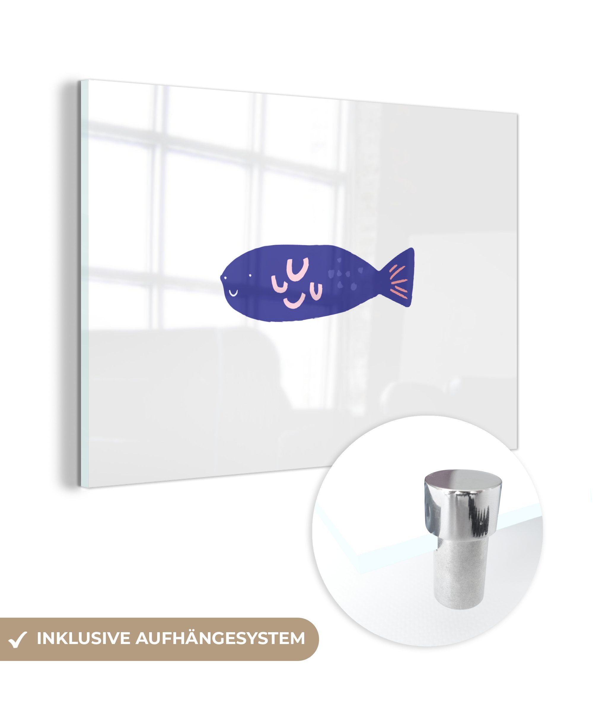 MuchoWow Acrylglasbild Pastell - Fisch - Lila, (1 St), Acrylglasbilder Wohnzimmer & Schlafzimmer