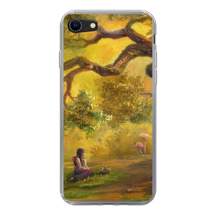 MuchoWow Handyhülle Eine Illustration einer Person im Wald Handyhülle Apple iPhone SE (2020) Smartphone-Bumper Print Handy