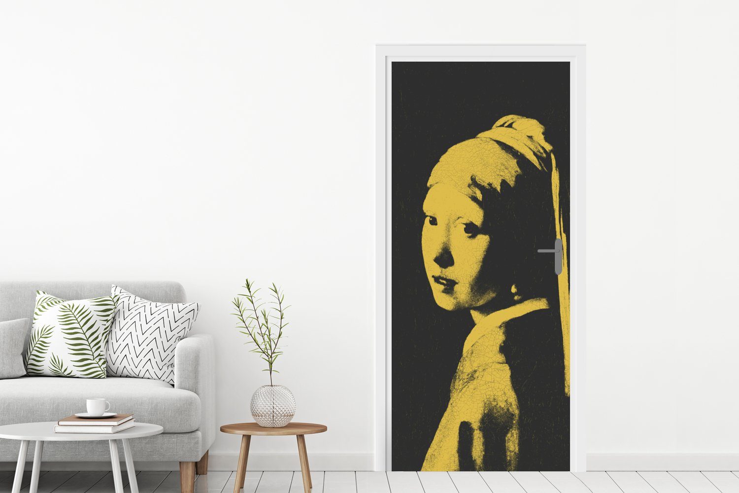 MuchoWow Türtapete Mädchen mit Türaufkleber, - 75x205 Matt, St), Gelb, bedruckt, für Fototapete - (1 Tür, Vermeer cm Schwarz Perlenohrring 