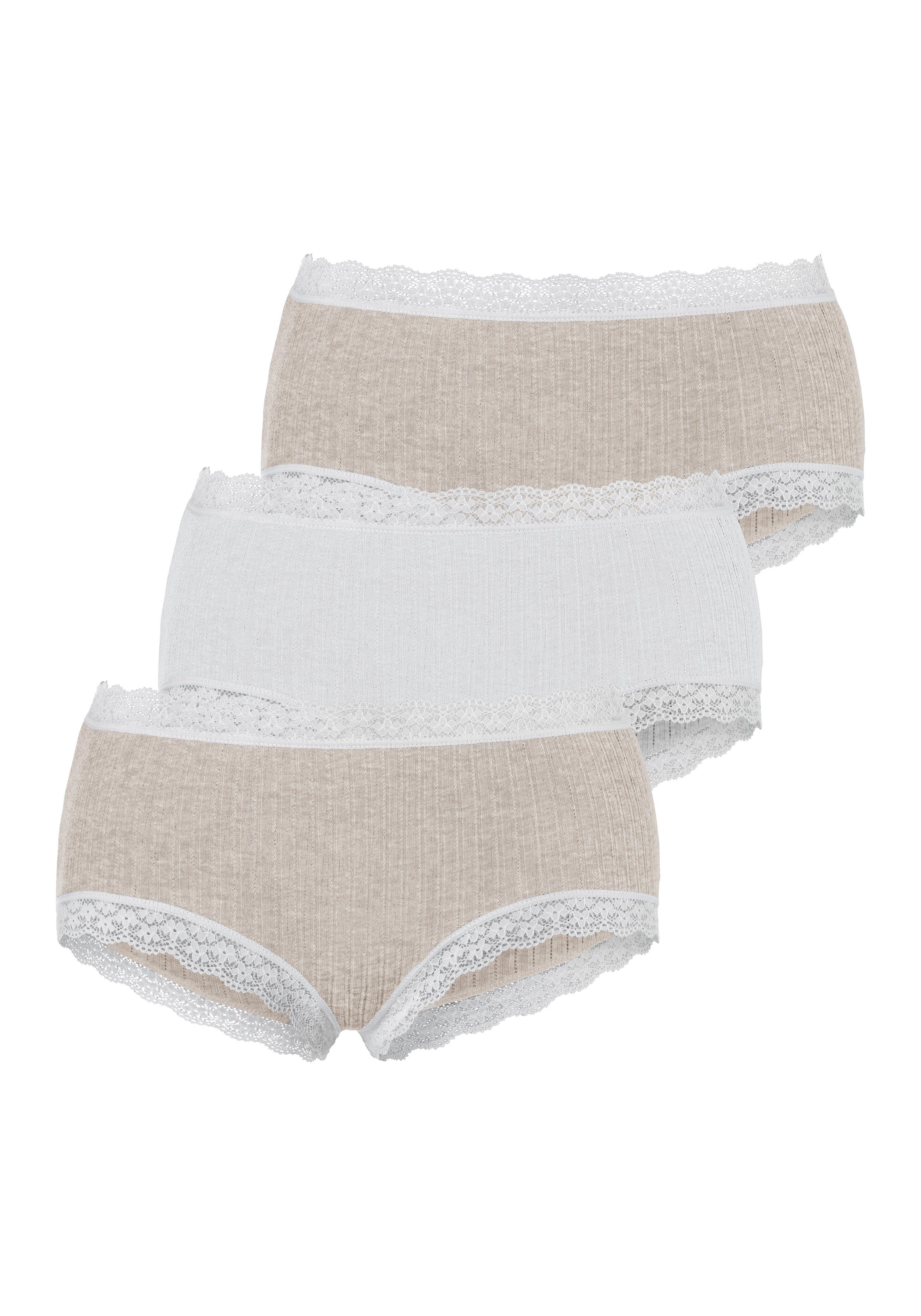 LASCANA Panty (Packung, 3-St) modischer beige-meliert, aus Ripp-Qualität creme