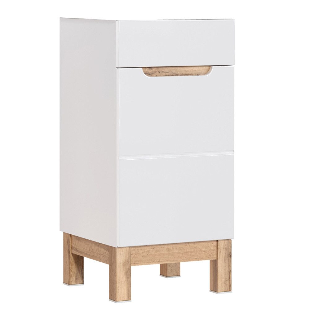 Lomadox Waschbeckenschrank SOLNA-56 Waschtischunterschrank 40 cm Hochglanz weiß mit Wotaneiche 40x84x41cm