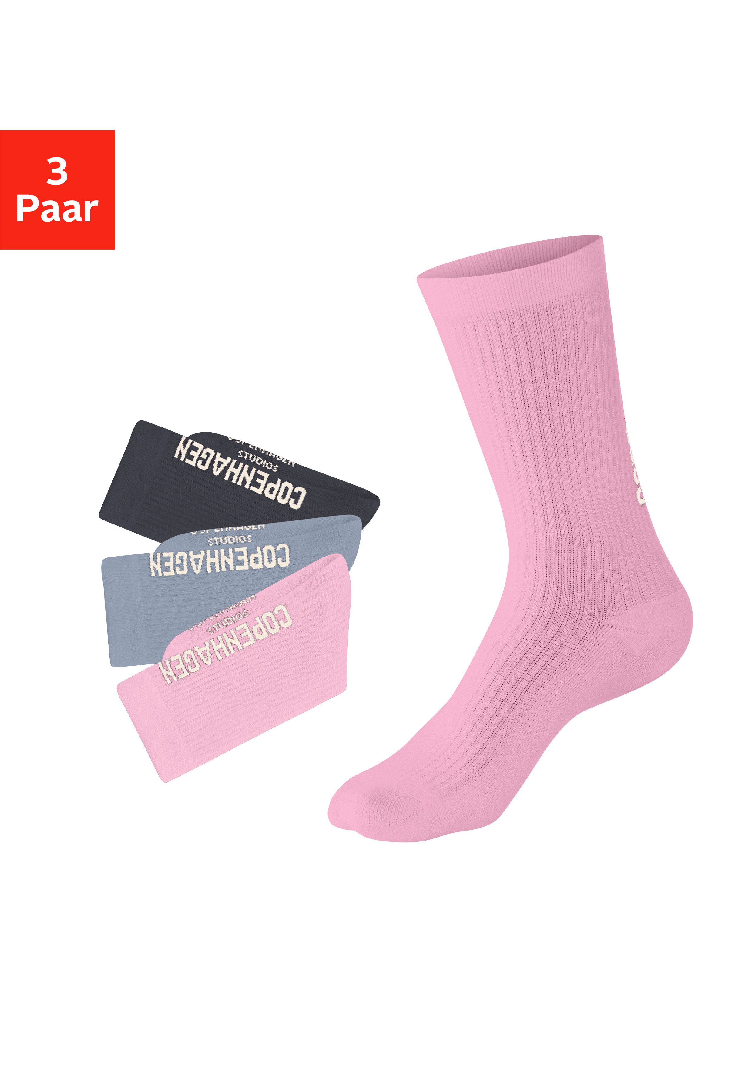 Copenhagen Studios Tennissocken (Packung, 3-Paar) mit großem Schriftzug günstig online kaufen