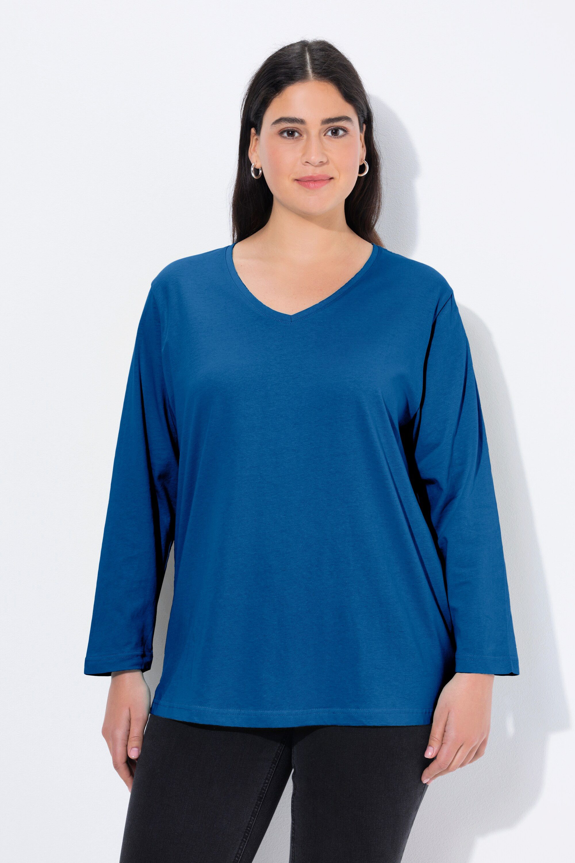 Ulla Popken T-Shirt Shirt V-Ausschnitt Relaxed Langarm günstig online kaufen