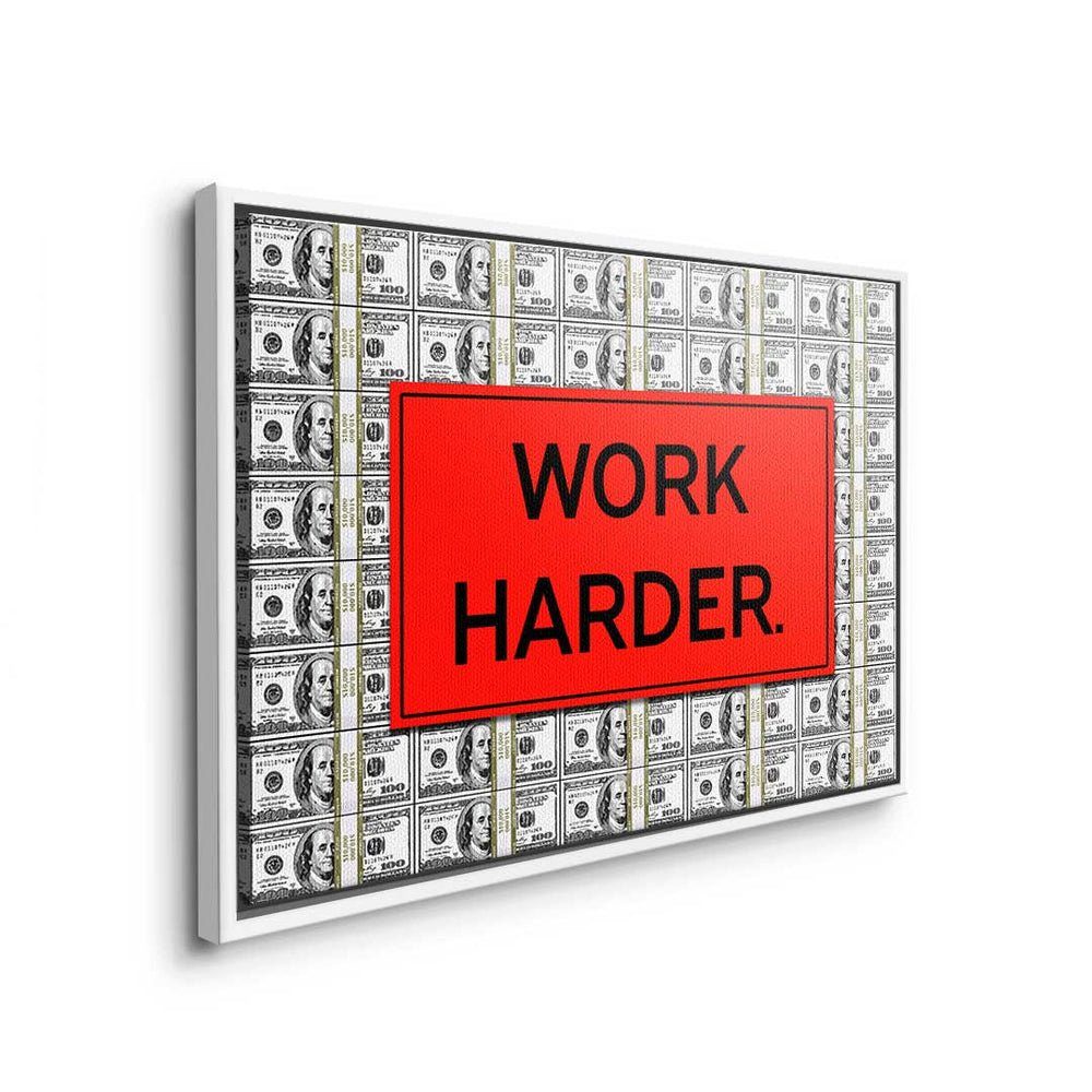 Leinwandbild DOTCOMCANVAS® Premium - Motivation Work - Büro Rahmen Mindset Harder - - Leinwandbild, goldener