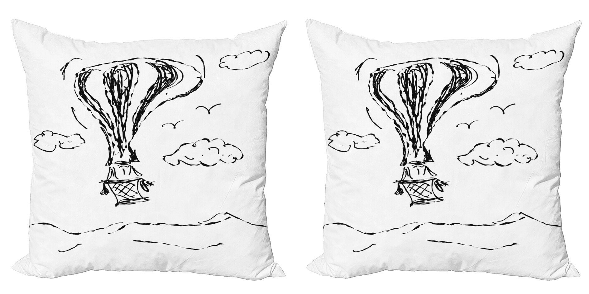 Kissenbezüge Modern Accent Doppelseitiger Digitaldruck, Abakuhaus (2 Stück), Skizzenhaft Heißluft-Ballon Wolken