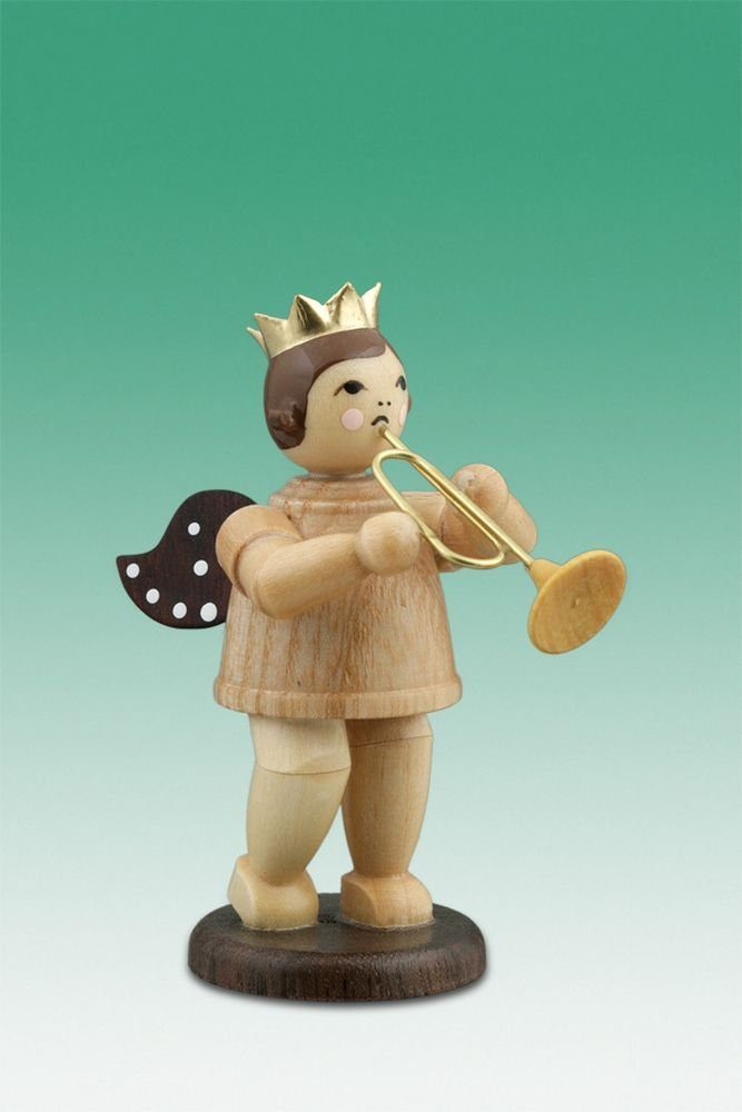Engelfigur Holzfigur 6cm mit und natur Krone Höhe Jazztrompete Musikantenengel N