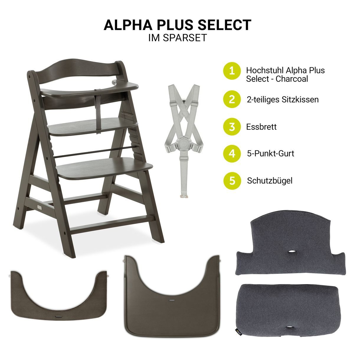Hauck Hochstuhl Alpha Charcoal Selectline, Mitwachsender günstig online kaufen