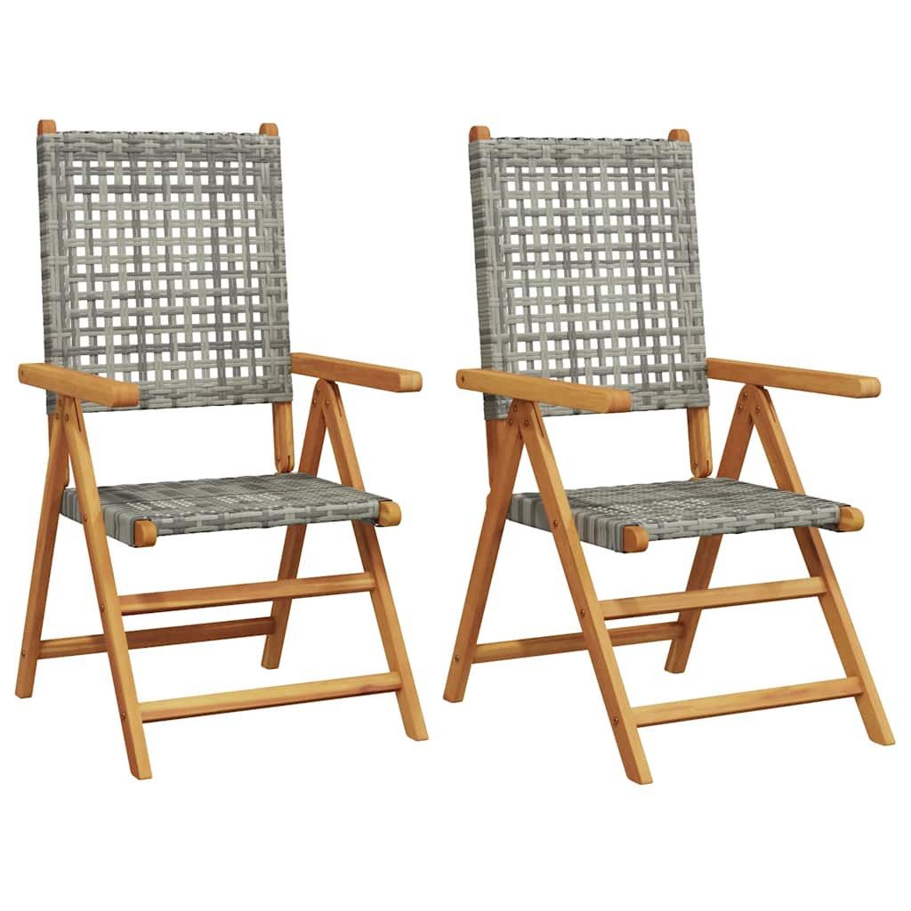 vidaXL Gartenstuhl Klappstühle, 2 Stück, grau, Massivholz und Polyrattan (2 St)