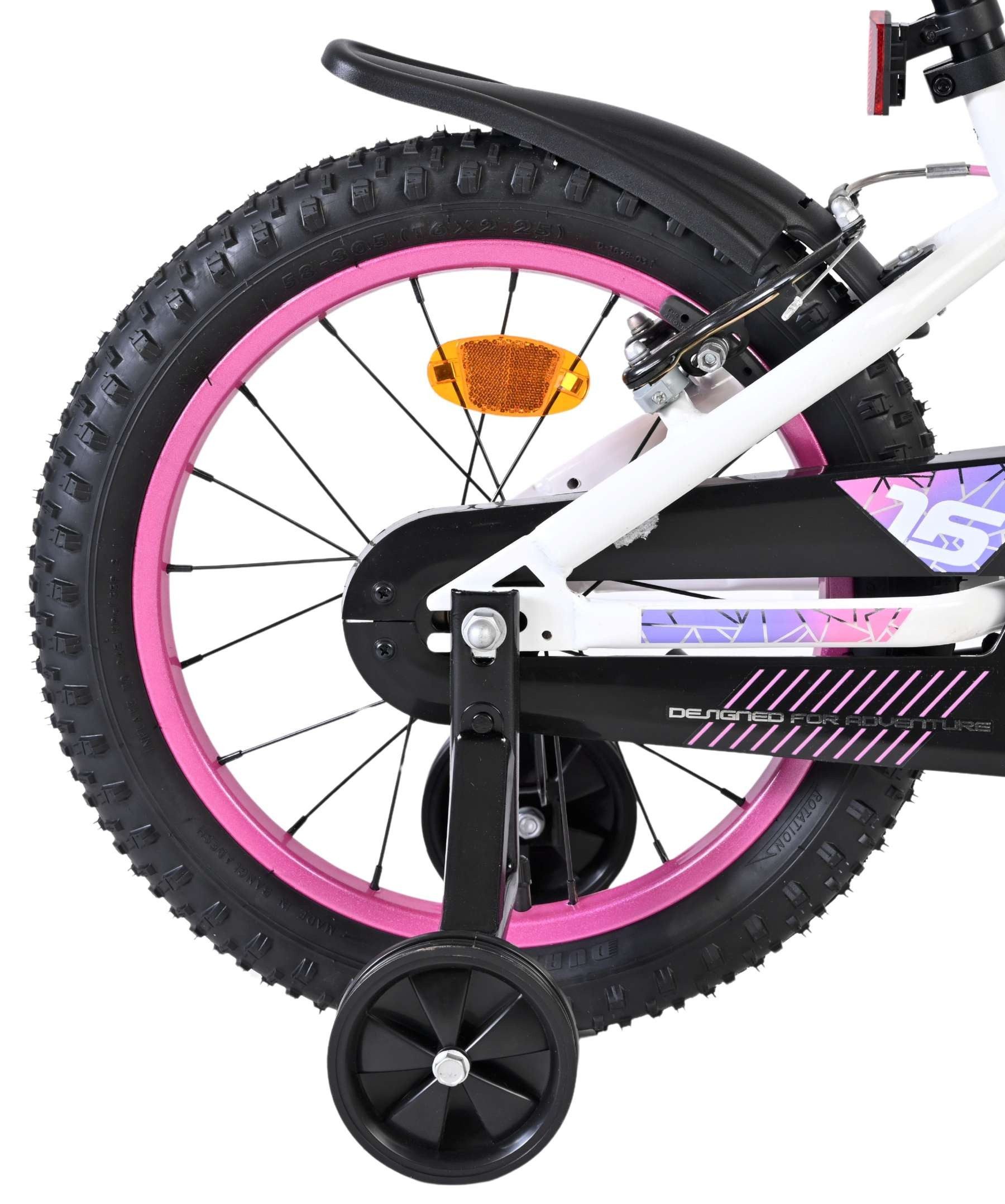 Volare Kinderfahrrad Lily 16 Zoll für Mädchen Weiß/Rosa/Lila - zwei Handbremsen, Luftreifen, Abnehmbare Stützräder, Geschlossener Kettenschutz, Klingel