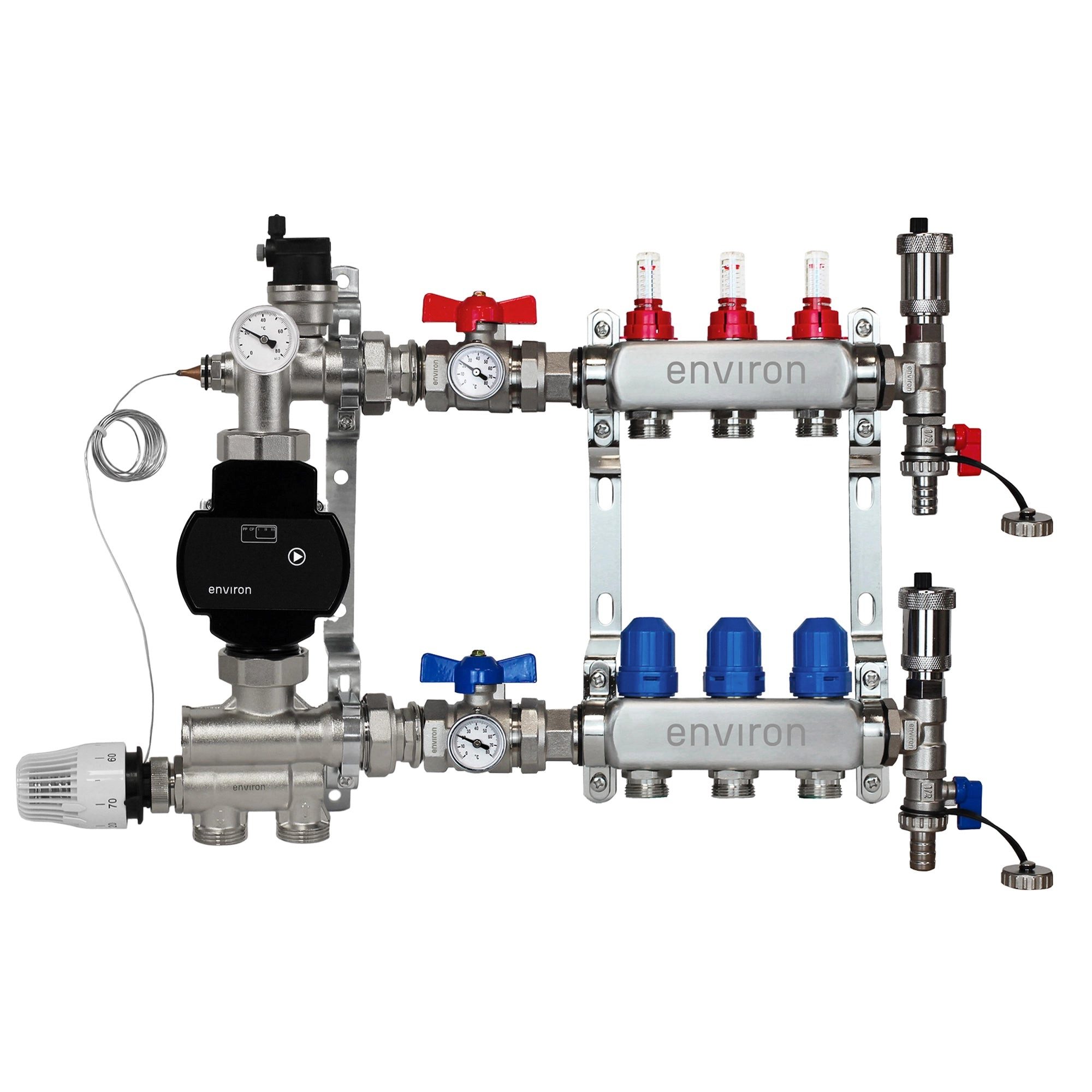 ganz24 Fußbodenheizung Festwertregelsetmit EcoStar 25/6 Pumpe. Heizkreisverteiler und Zubehör, (Set mit Heizkreisverteiler und Pumpe), Kompakte Bauweise