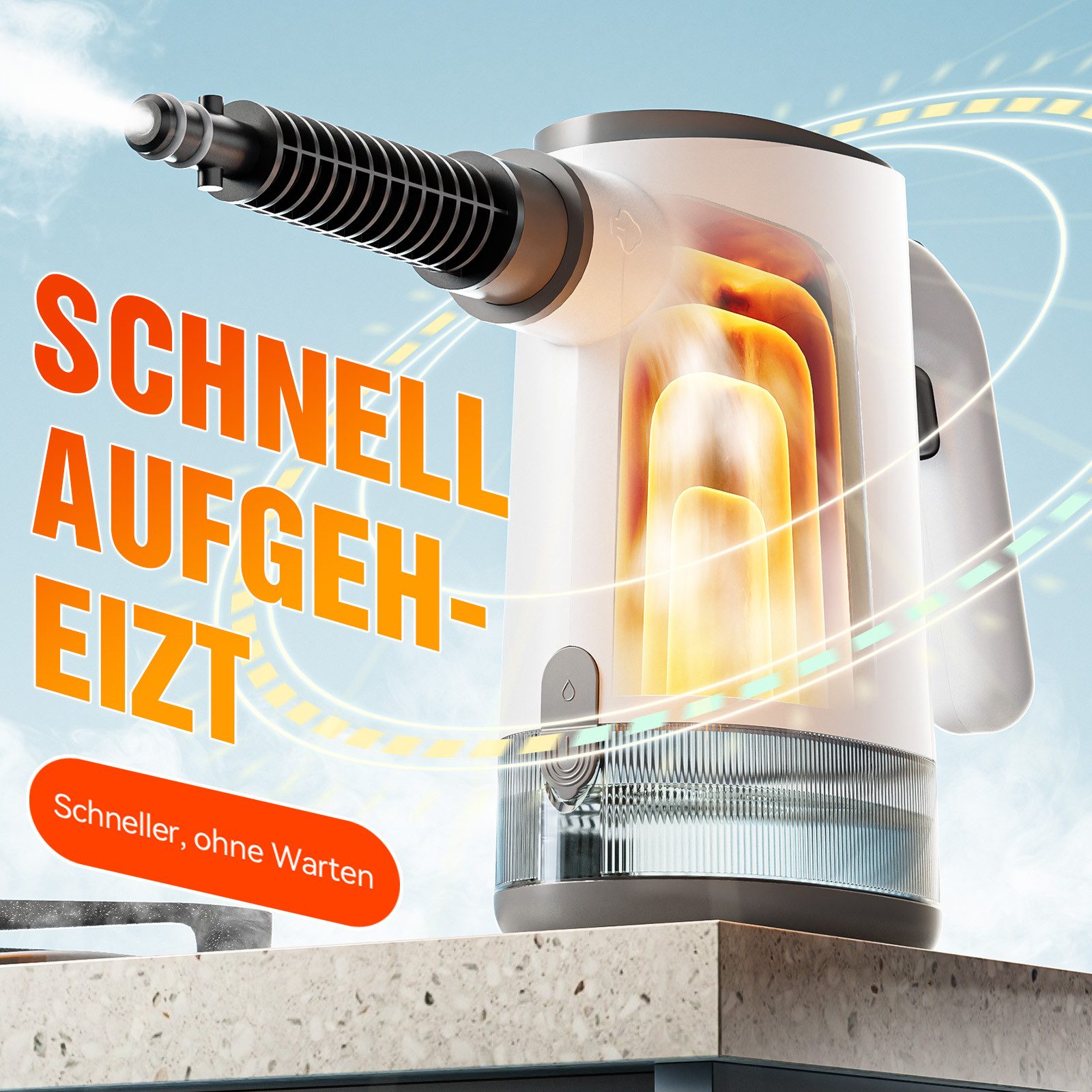 EVERCROSS BOT Handdampfreiniger mit 600 ml Wassertank & vielseitigem Zubehör, 15s Schnellaufheizung, 1200W, Geeignet für Küche, Bad, Polster & Fenster