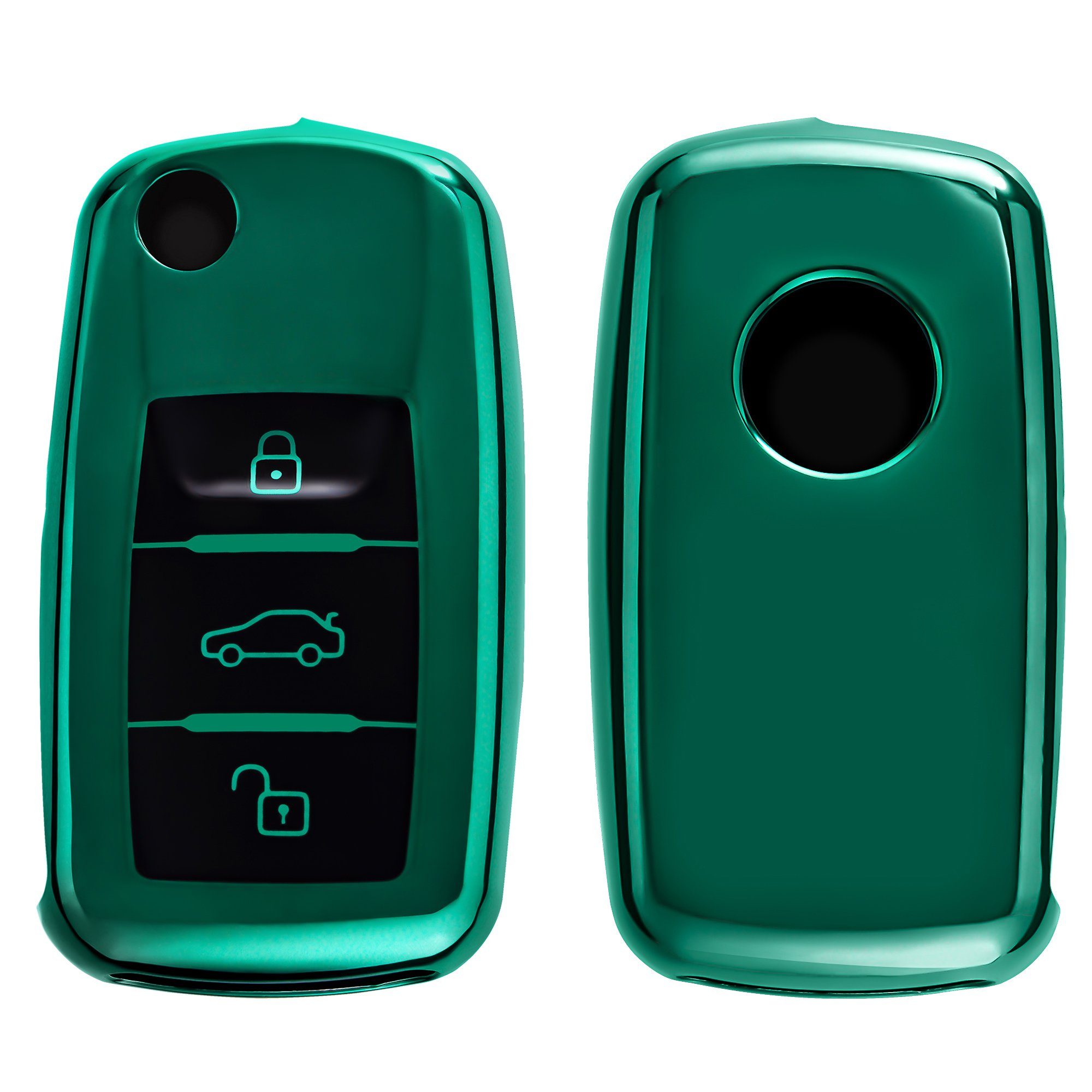 Case Hülle kwmobile Cover Silikon Schlüsseltasche Autoschlüssel Seat, Schlüssel Schlüsselhülle für Dunkelgrün Skoda VW