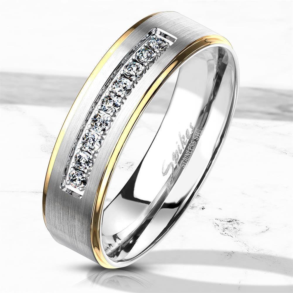 Frauen mit (Ring, mattsilber goldenen Fingerring Außenringen Edelstahl aus Mädchen 1-tlg), Kristallring BUNGSA