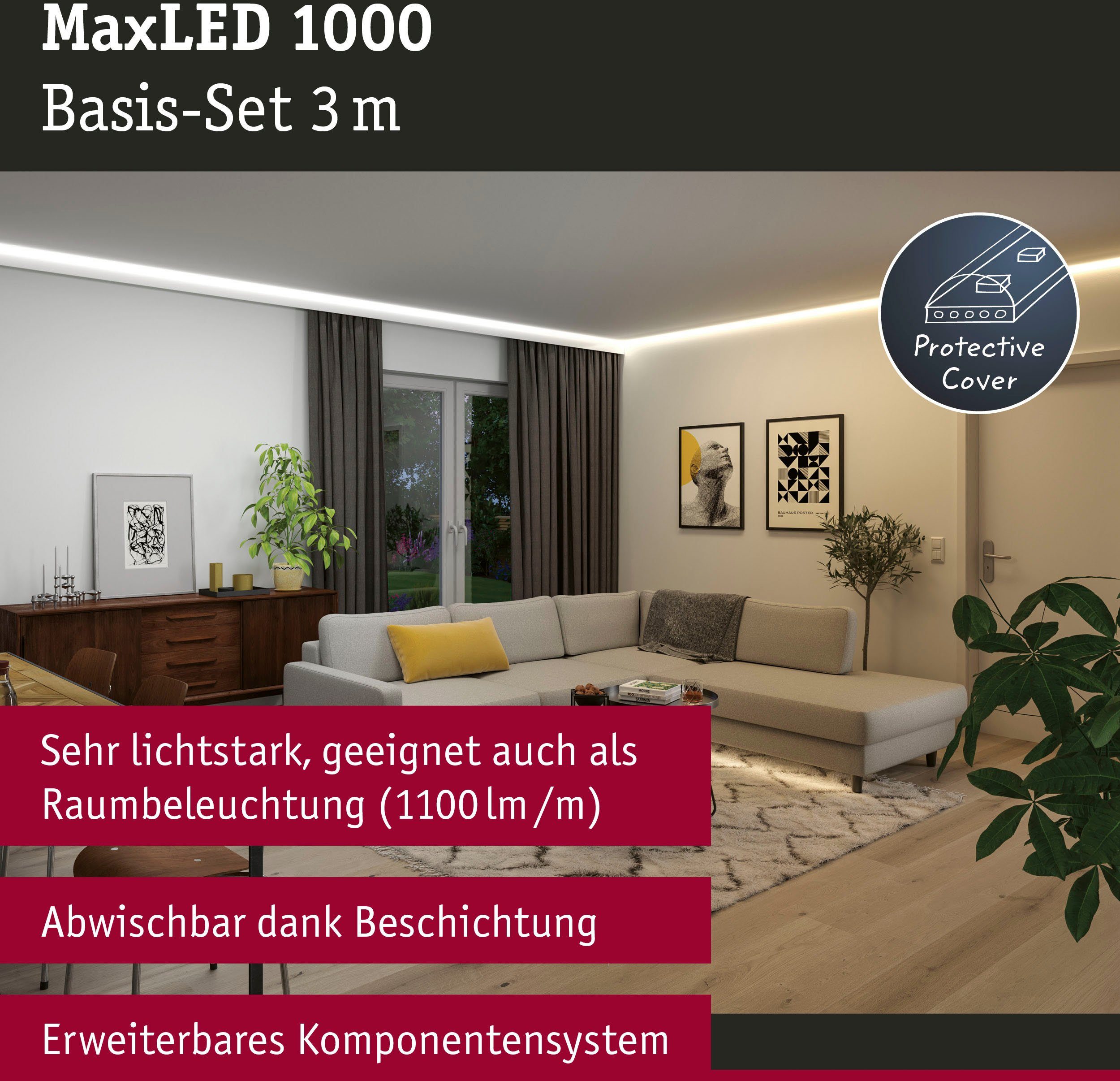 White 60VA, LED-Streifen IP44 1-flammig, MaxLED 230/24V Basisset 2700-6500K Cover 3m 1000 Tunable Paulmann 32W