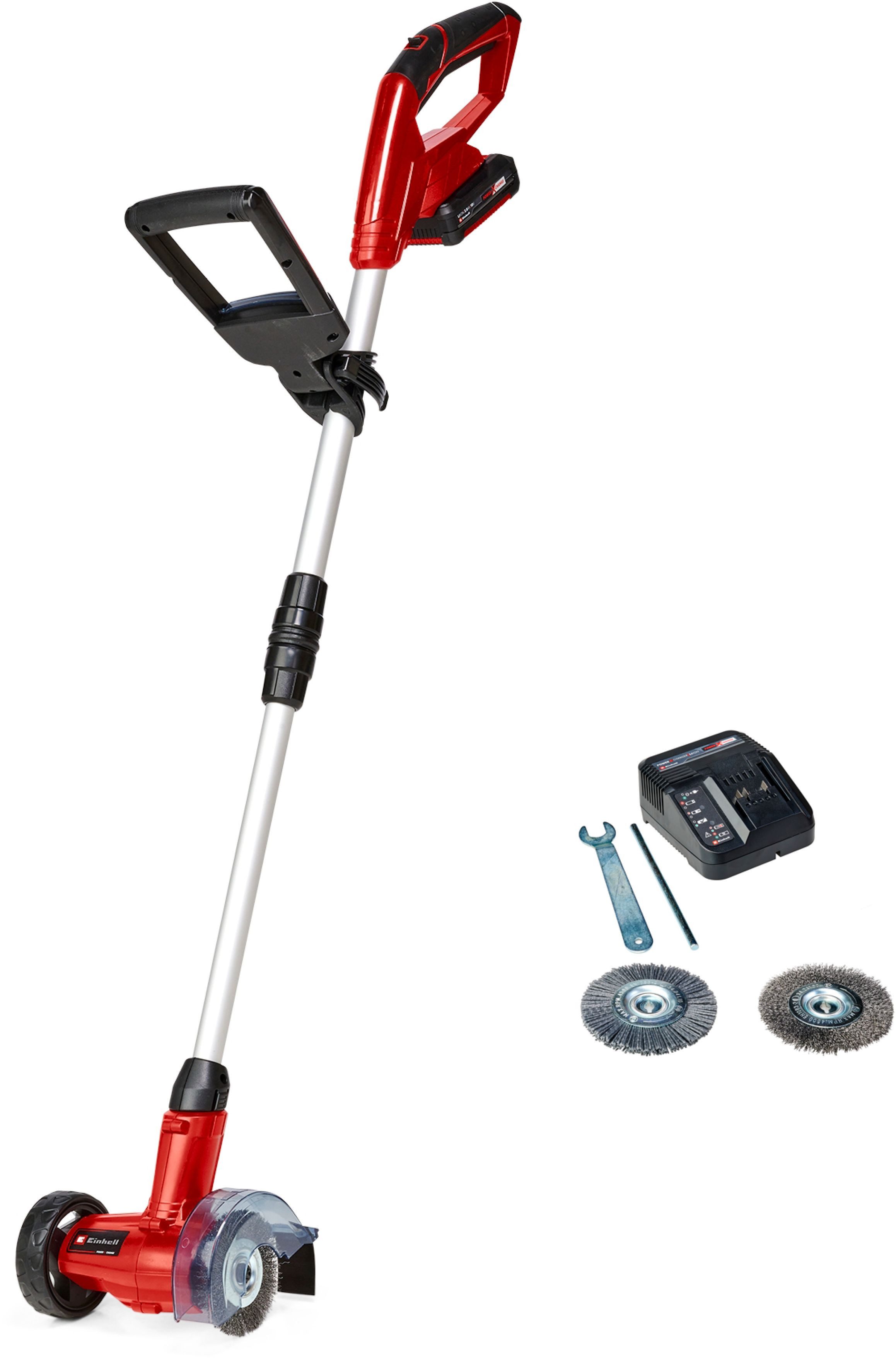 Einhell Akku-Fugenbürste GC-CC 18 Li Kit, 10 cm Bürstendurchmesser, inkl. Akku 18V/2,0 Ah, Ladegerät, Stahl- und Nylonbürste