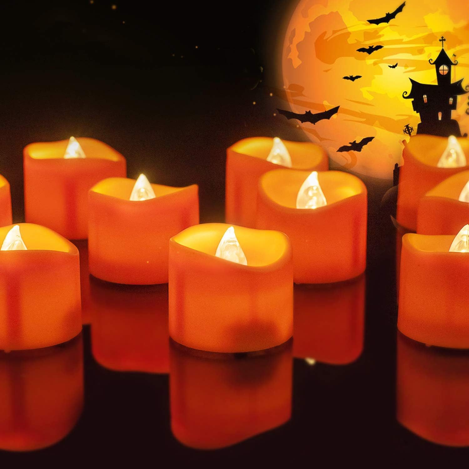 FELIXLEO LED-Teelicht 12 Stück Orange LED Teelichter mit Flackereffekt und warmweißem Licht