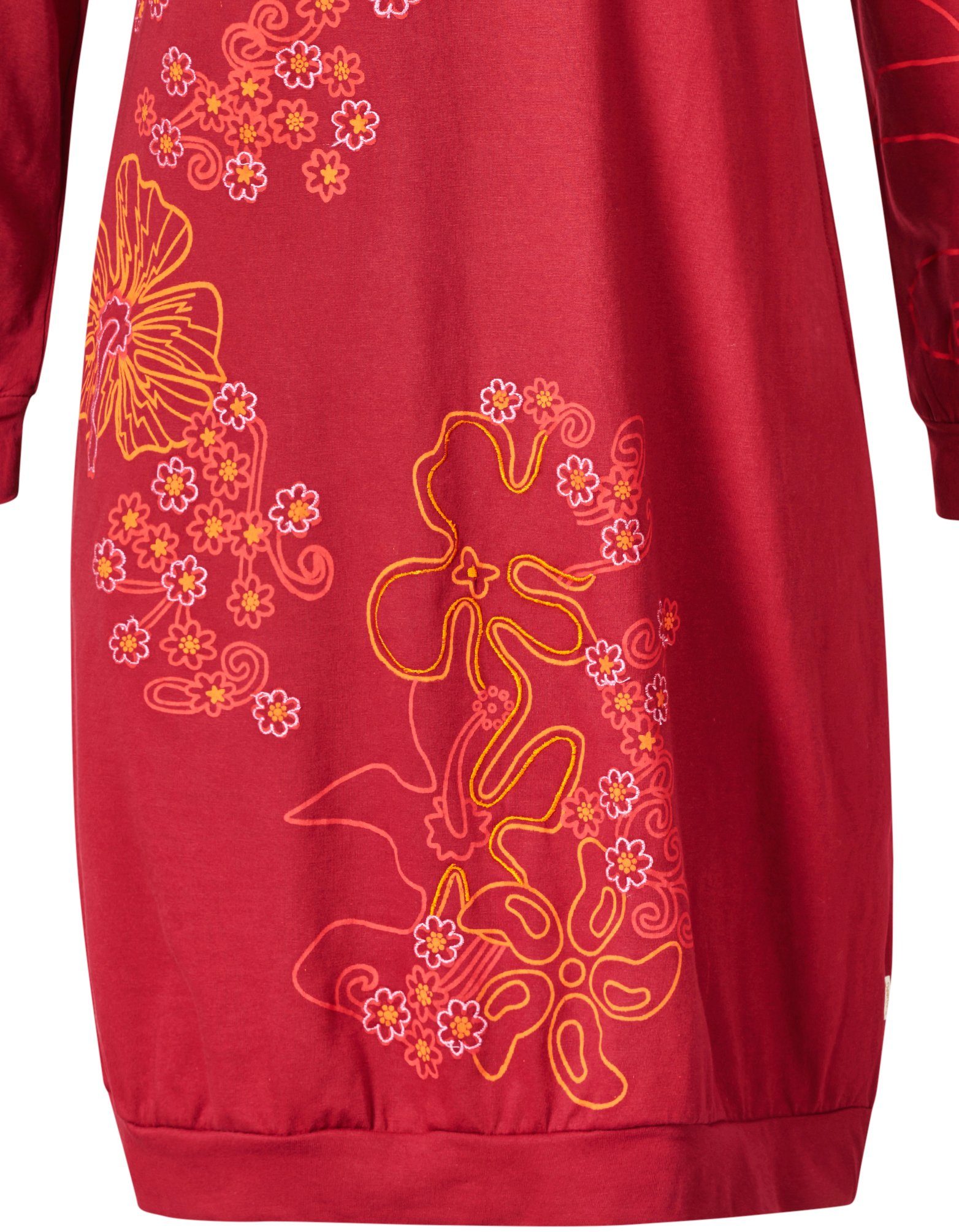 Sweatkleid Blumendruck, Blumenapplikationen Kleid geblümt Placement-Print, mit Deerberg Langärmeliges