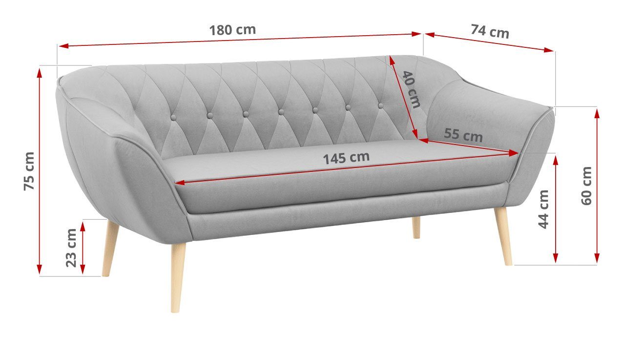 Stil, Sofa Gesteppte MKS Sitzer, Holzbeine PIRS-3 Skandinavischer MÖBEL Polsterung,