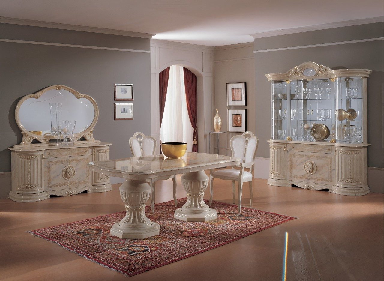 Interdesign24 Esszimmer-Set Bella, (8-Teilig, im Barock-Stil, mit Goldverzierungen), in Beige/Gold Hochglanz
