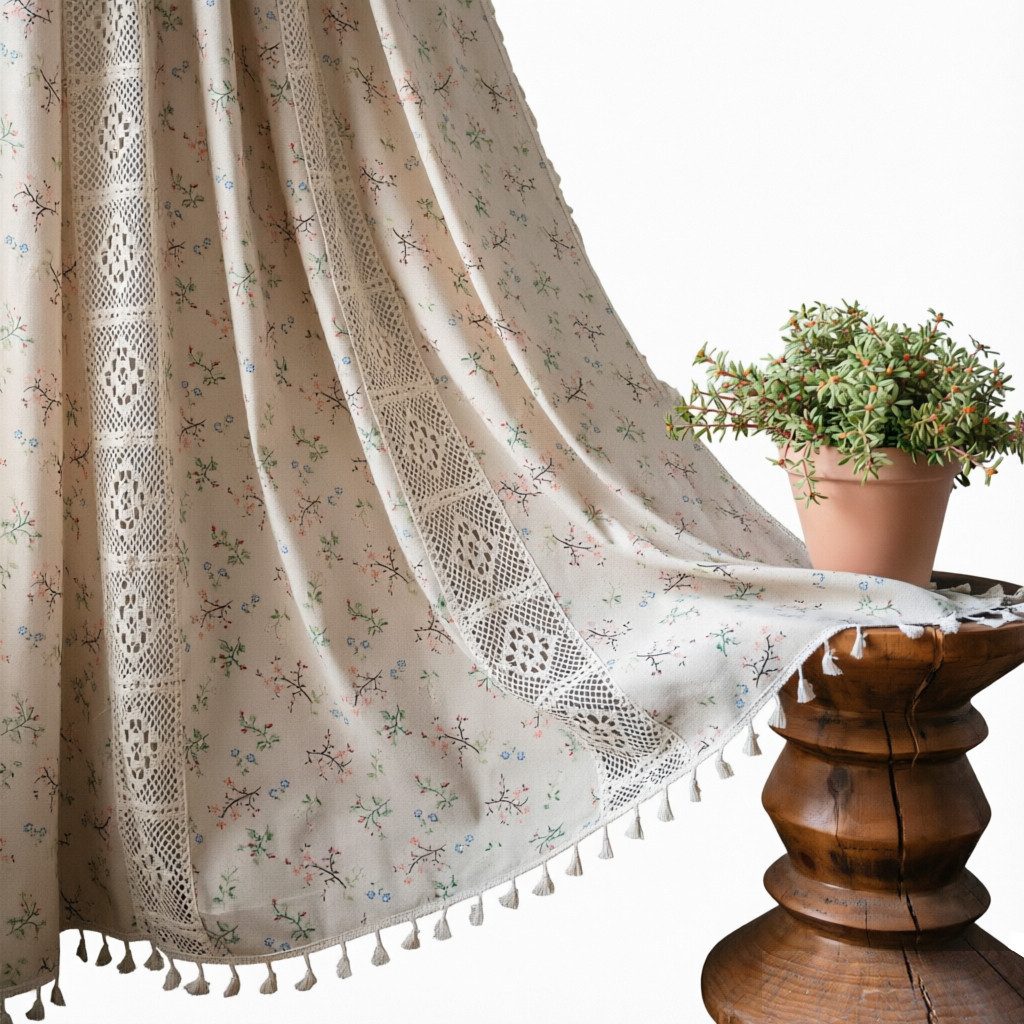 Zyronn Vorhang Blumenmuster Vorhänge, Vintage Fransen Vorhänge, Boho Stil Dekor Vorhänge