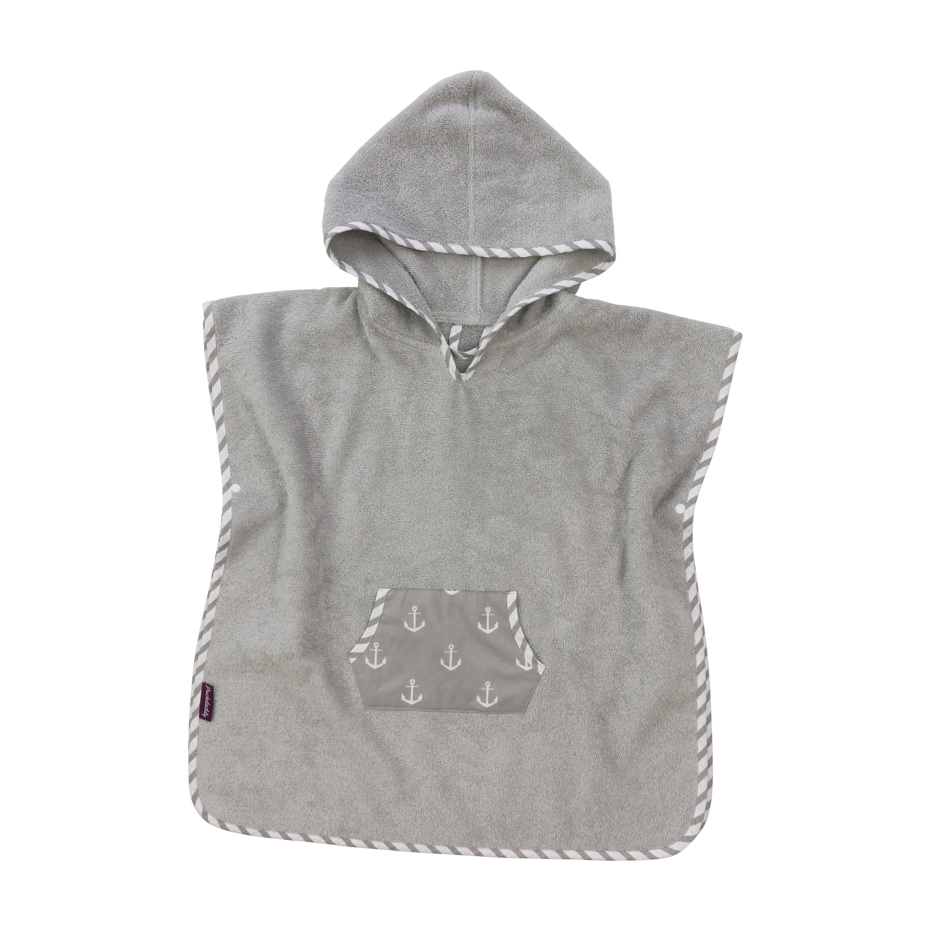 Puckdaddy GmbH Babybademantel Greta 57x84cm mit Kapuze und Anker-Motiv in Grau