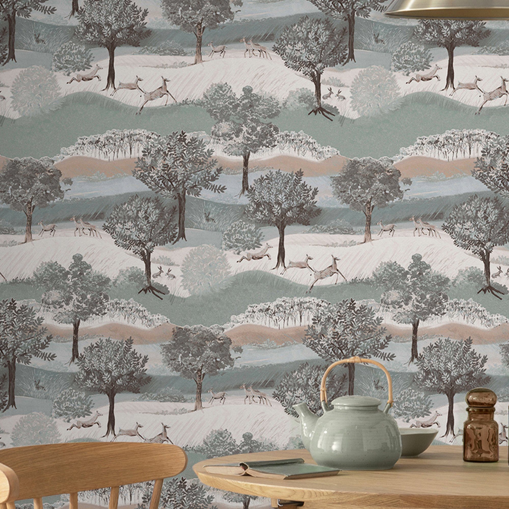 LAURA ASHLEY Vliestapete Hartingdon Jade Green, texturiert, floral, (1 St), 10mx52cm