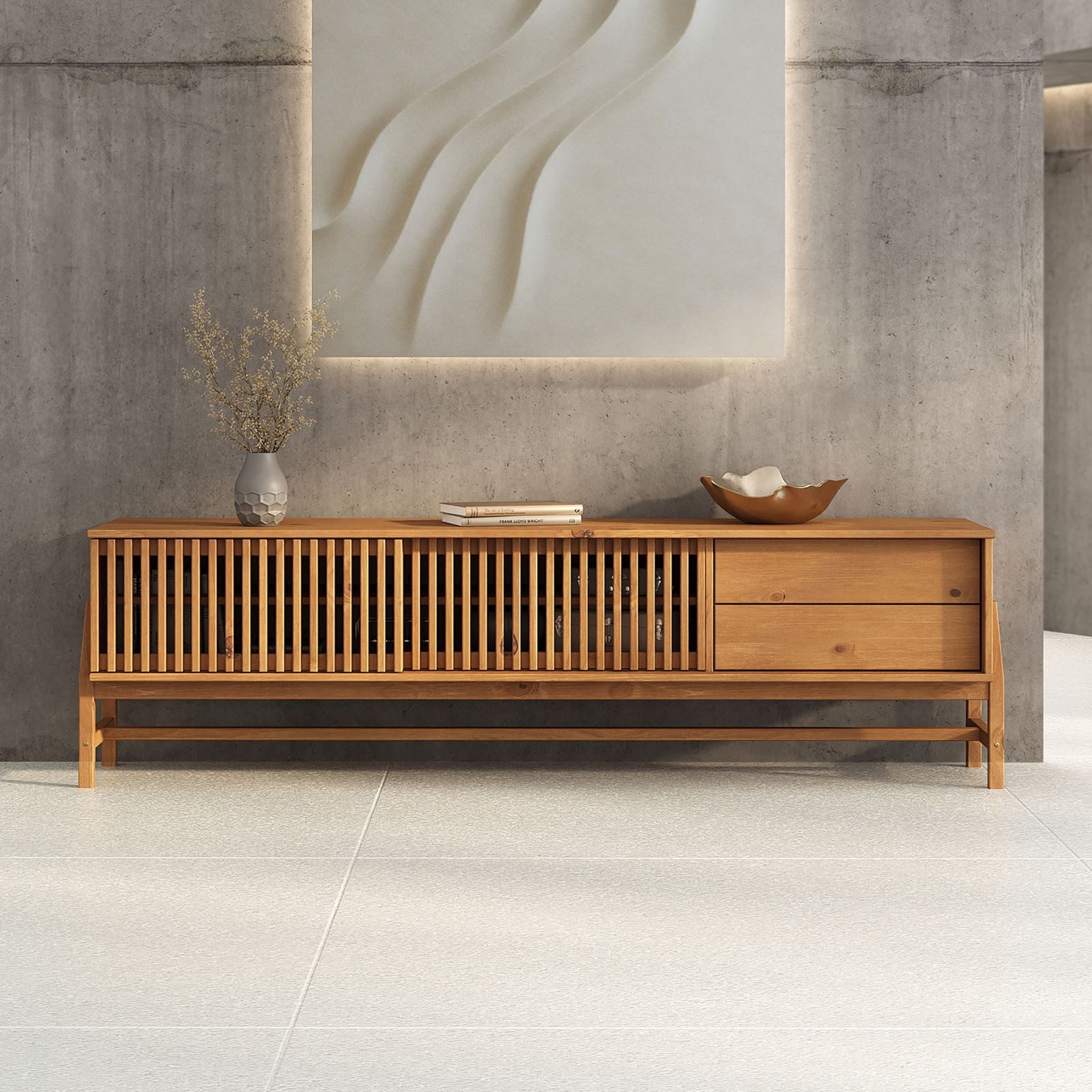 IDIMEX Lowboard ADAMO, Sideboard 180 cm aus Massivholz mit Lamellenschiebetüren Eiche Finish