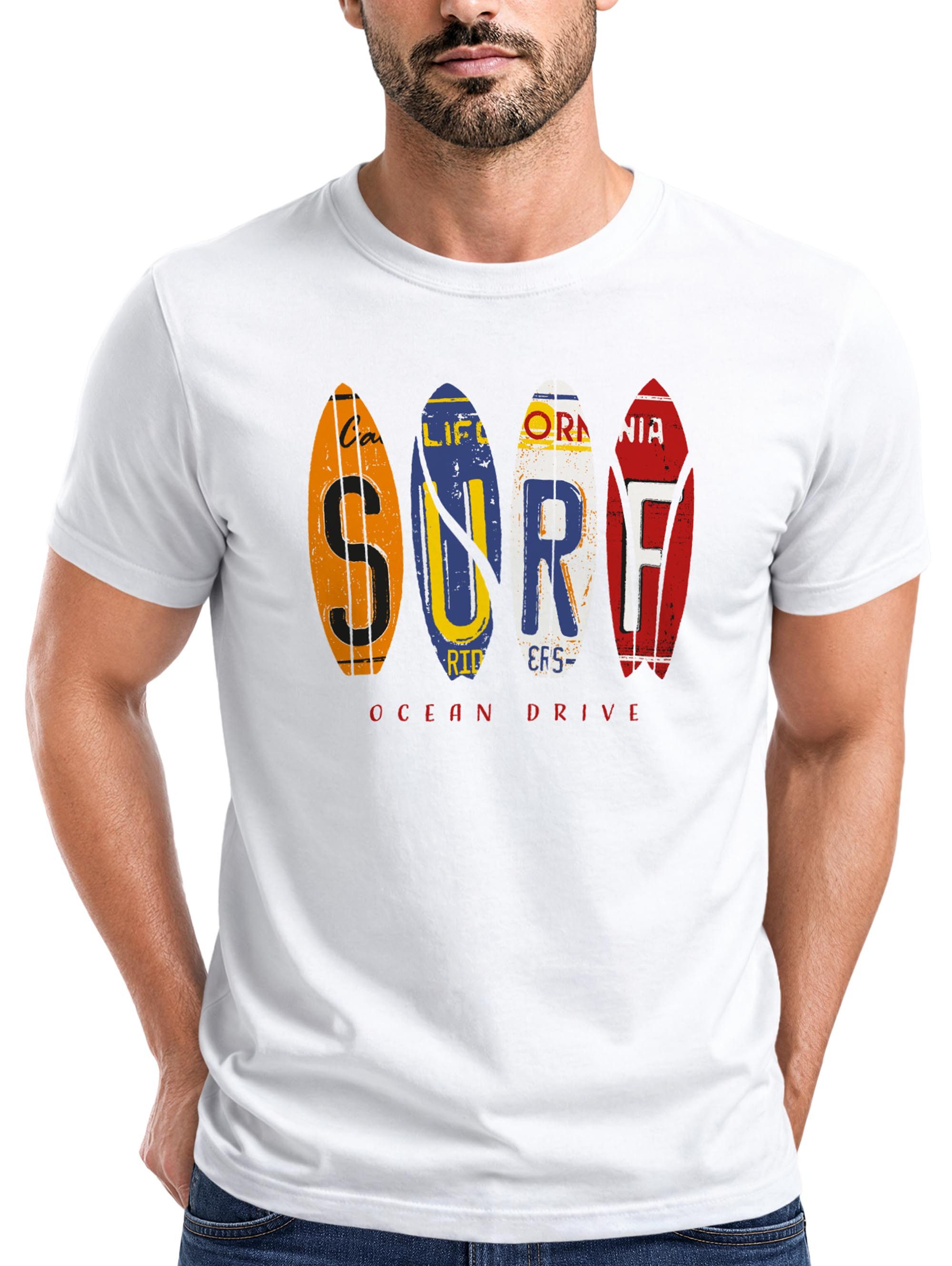 Neverless Print-Shirt Herren T-Shirt Print Surfboards California Surfing Ocean Drive Sommer mit Print