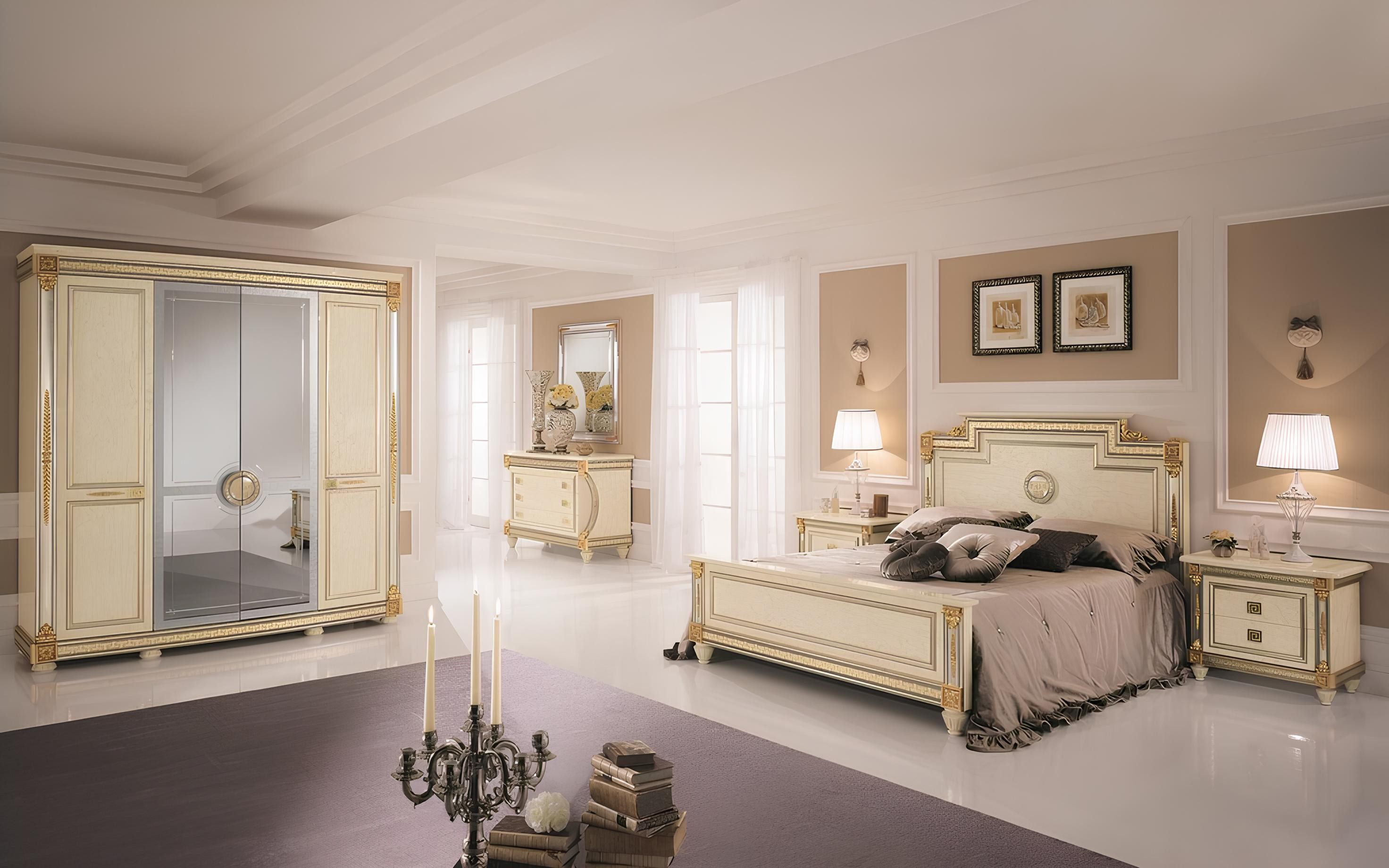 Xlmoebel Schlafzimmer-Set Klassisches Holz Bett Set mit Nachttischen, 6-teilig, Italien, (6-tlg), Made in Europa